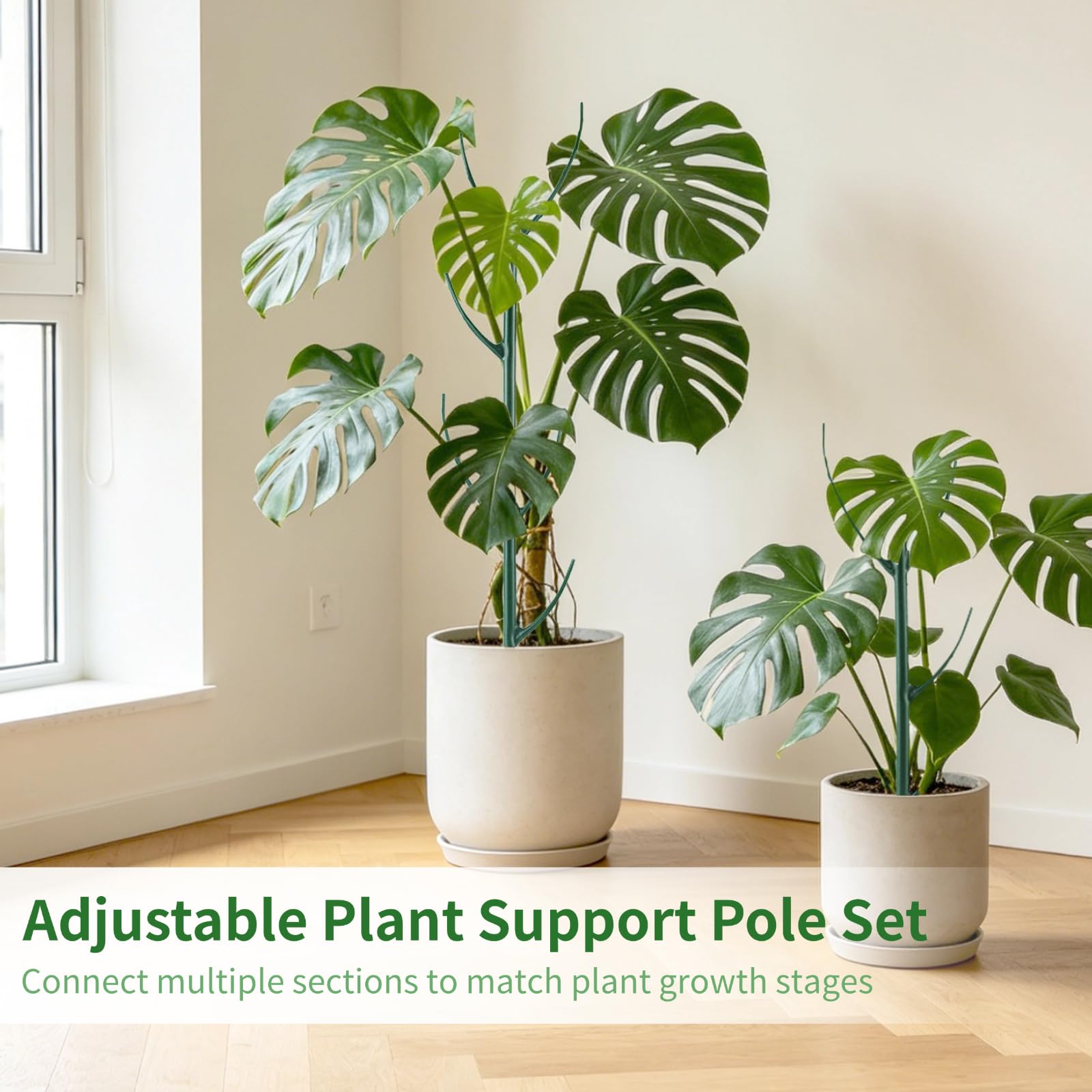 24 tuteurs réglables pour plantes, tiges de support empilables pour pots intérieurs et extérieurs, avec fil de liaison et ruban de fixation en nylon, pour plantes grimpantes, lianes et jardin