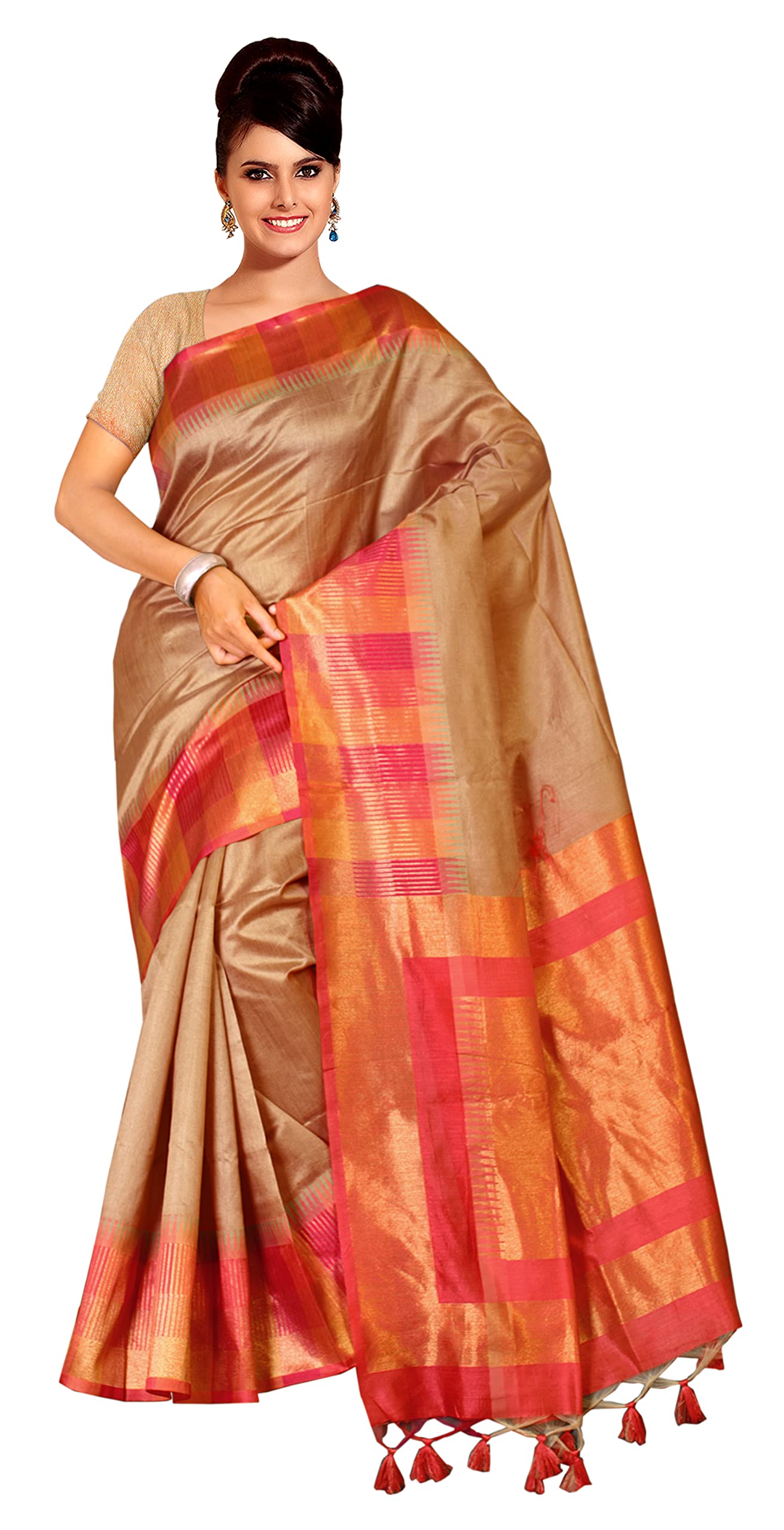Roop KashishWomen's Brown Soft Silk Woven Saree With Tassal Pallu And Fancy Woven Blouse Piece_RKNIUVS29789D
