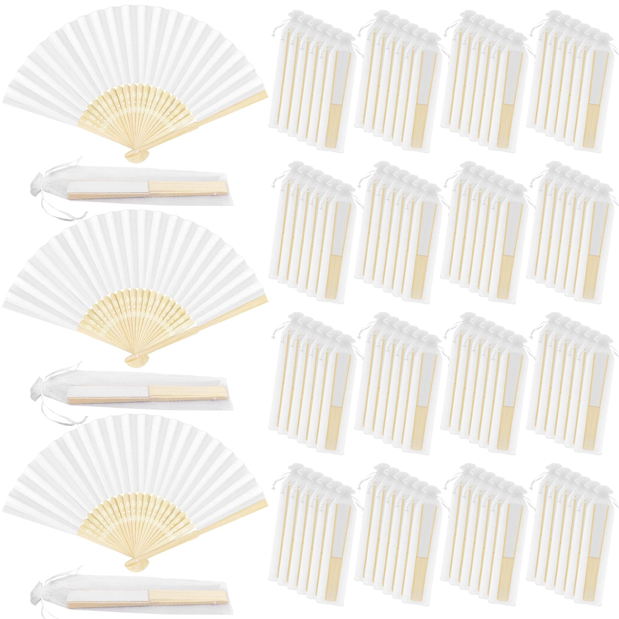 50PCS Organza Hand Fan Gift Bags - White Drawstring Bags For Wedding Favors, Party Gifts - View #2