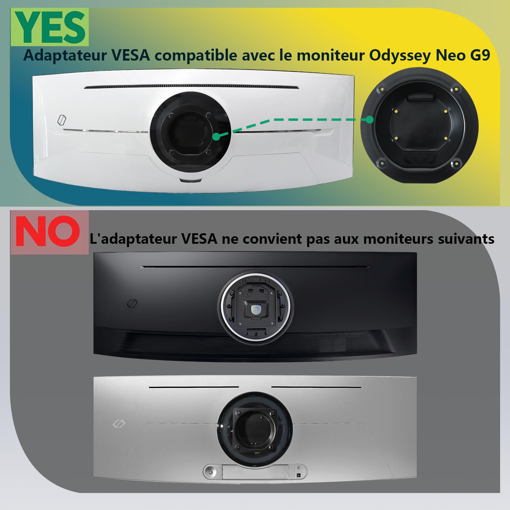 Odyssey G9 Adaptateur VESA Compatible avec Samsung Odyssey Neo G9 49'' C49G95T C49G97TSSN S49AG952NN S49AG950NL LC49G95TSSNXZA LC49G97TSSNXDC Moniteurs
