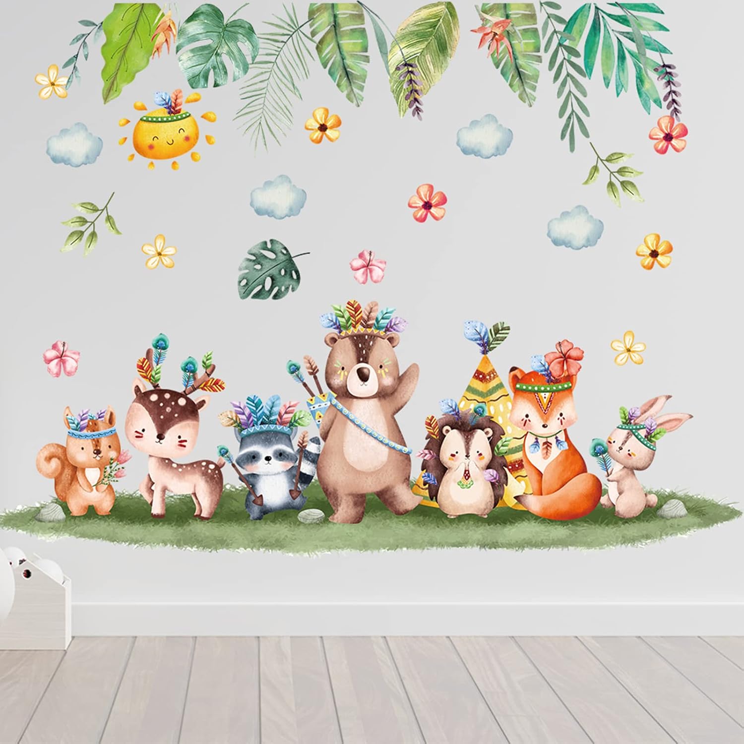 Condessacity Diy ウォールステッカー 子供 かわい 動物 植物 花 壁紙シール こども部屋 保育園 託児所 玄関 学校 ウォールペーパー 北欧 はがせる おしゃれ ウォールデコ Wall Sticker Decoration はこぽす対応商品