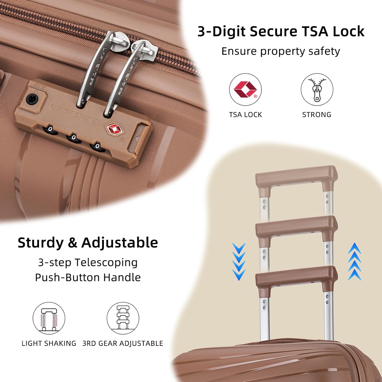 LARVENDER Carry On Luggage 22x14x9 Airline Approved, 20 Inch Hardshell & Lightweight PP Carry On Suitcase for Women with Spinner Wheels TSA Lock, Mocha - Image 4
