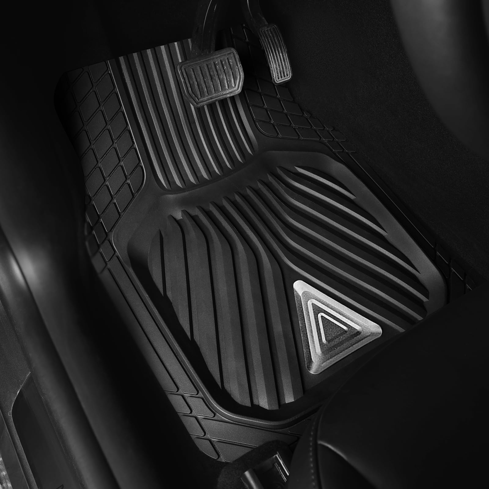 August Auto Heavy Duty Rubber Floor Mats Durable All Weather Black with Silver Aluminum Car Mats with Deep — view 5