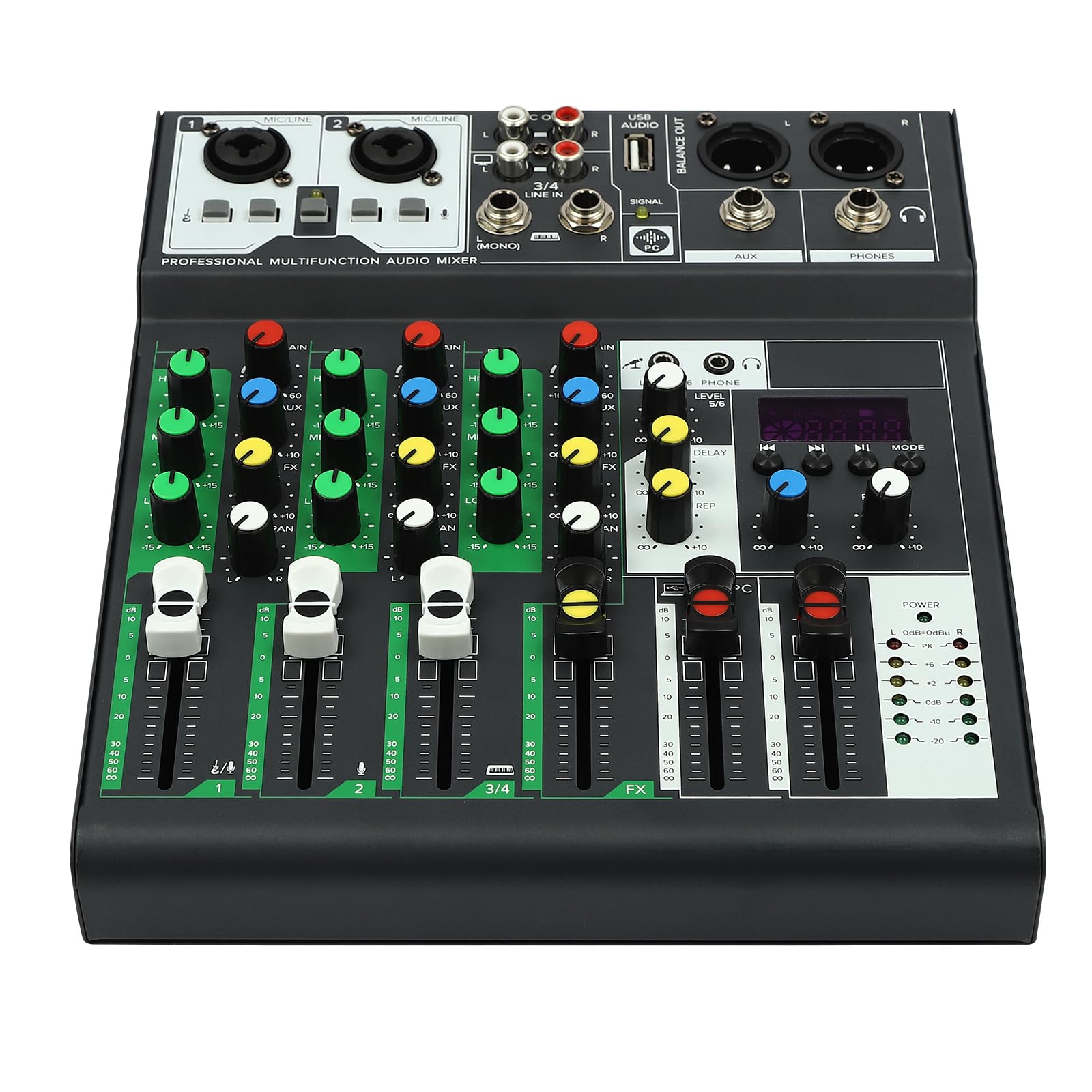 Mixer DJ a 4 canali, mixer audio professionale, mixer audio professionale, mixer audio portatile, mini audio mixer DJ controller audio mixer per streaming 4 canali