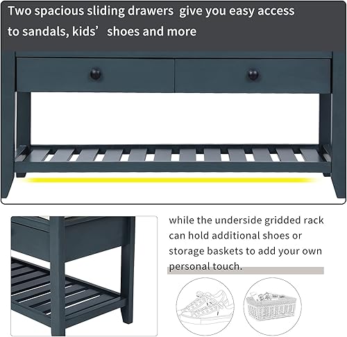 Miniatura 6 de Harper & Bright Designs Banco de madera para zapatos con asiento y cajones acolchados, banco de almacenamiento de zapatos multiusos para entrada,