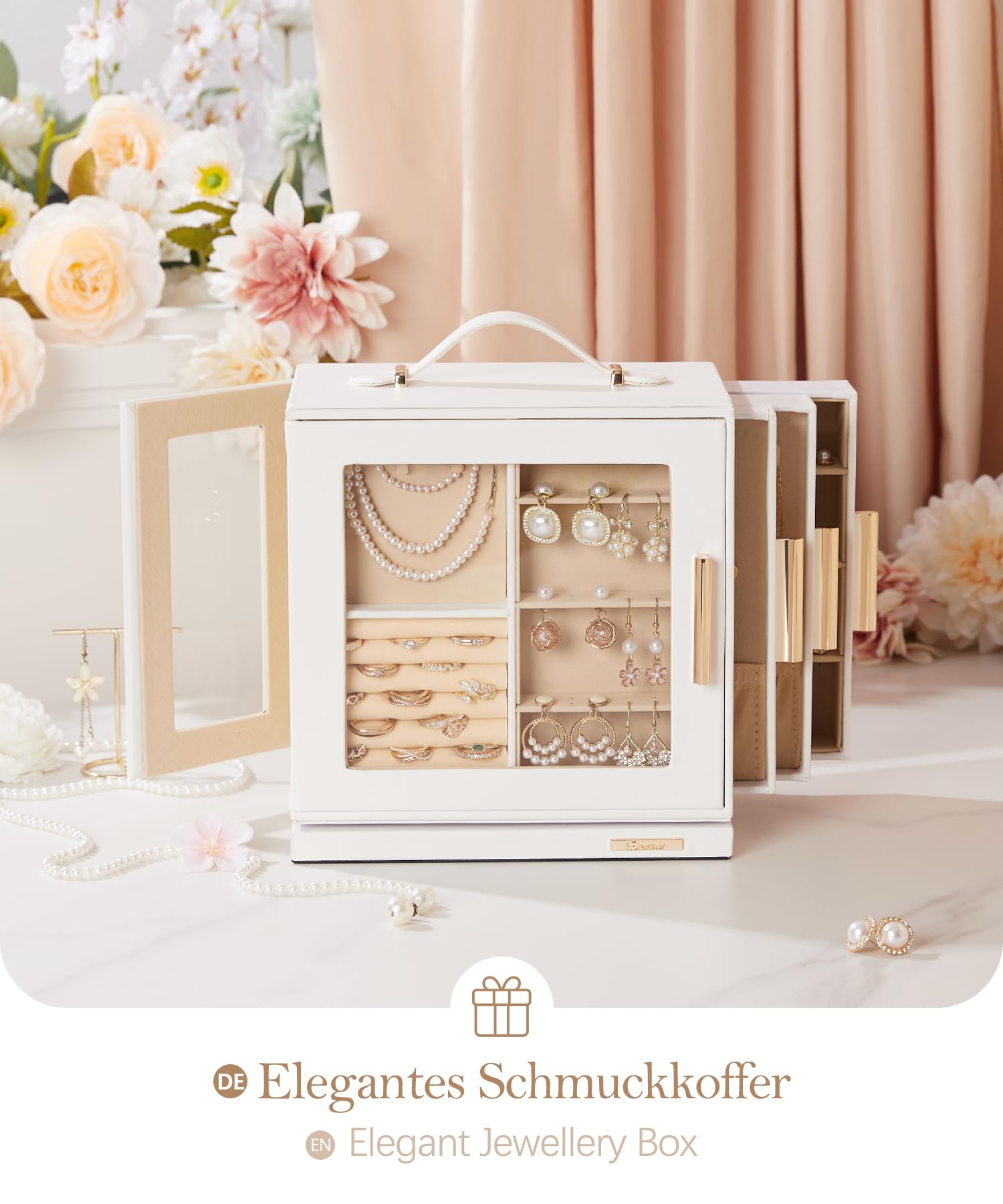 Joyero Giratorio 360° Mujer: Organizador de 7 Cajones con Ventana | Acceso 4 Lados para Joyas Diarias - Amantes de Joyas Hallan Favoritos Rápido - Exhibe Pendientes Anillos Collares