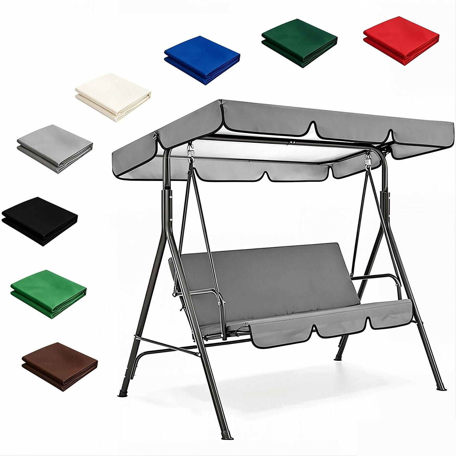 Zhoudong Swing Seat Canopy Cover, Garden Hammock Replacement Cover Rainproof Windproof, Outdoor Patio Sunshade Replacement Top Canopy for 2/3 Seater Swing(Gray,76.7x49.2in)