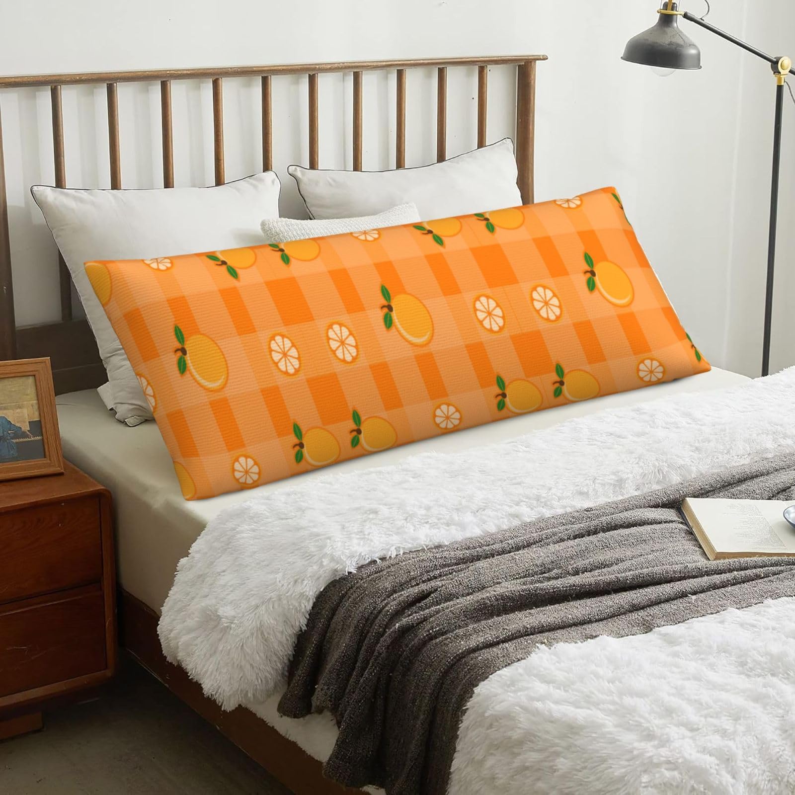 Orange And Orange Leaves, Body Pillow Cover with Zipper,Long Body Pillowcase 20 x 60 in