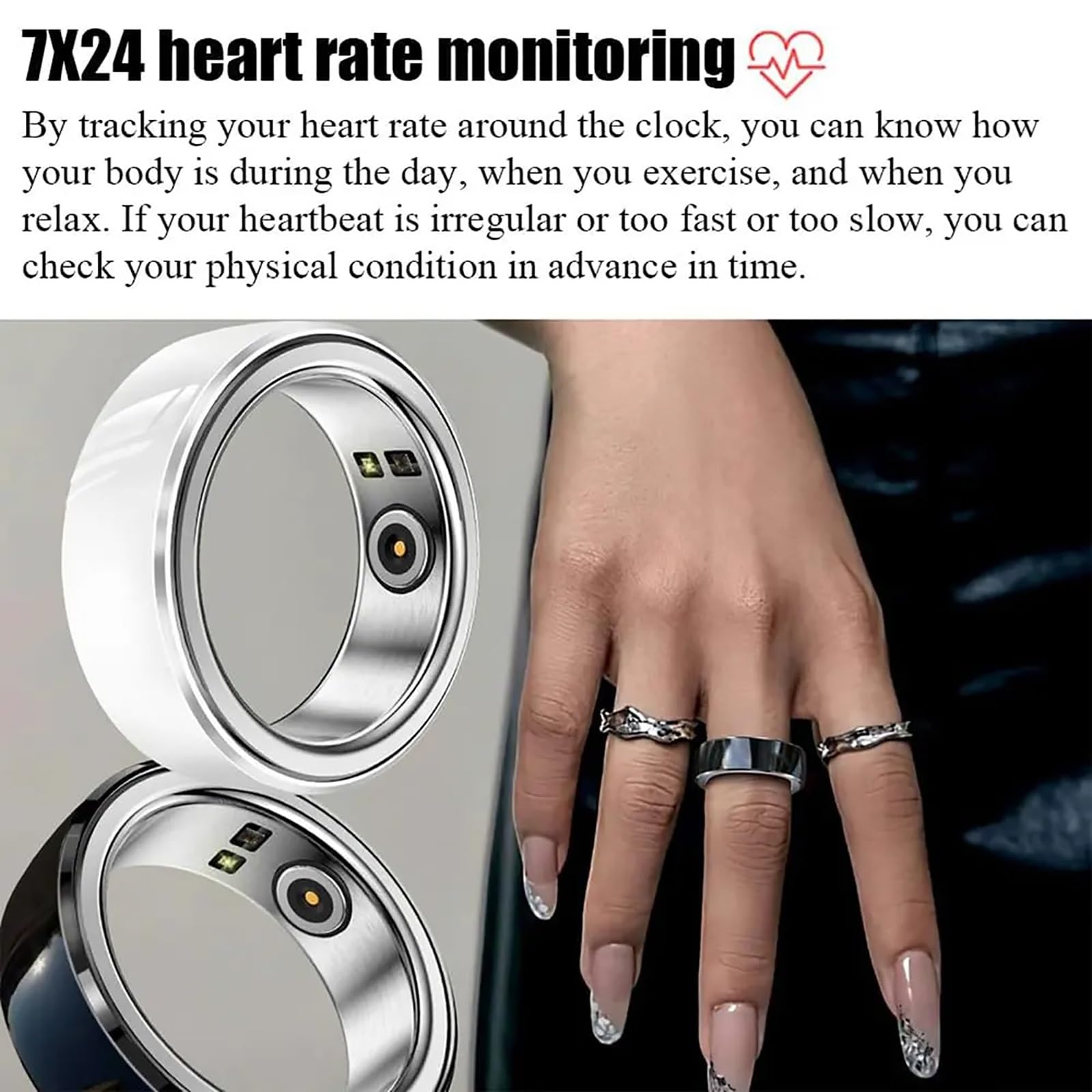 Health Smart Ring, Fitness Tracker Ring, Wearable Bluetooth Finger Smart  Ring Health Tracker Waterproof Rechargeable Blood Oxygen Monitor Fitness  Ring for Men or Women (Color : White, Size : 9) : Amazon.sg: Sporting Goods