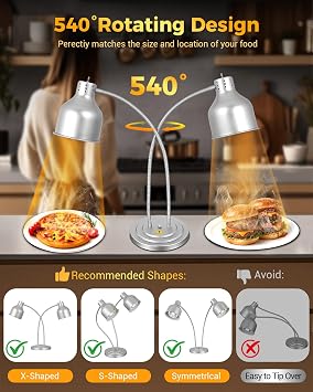 LEEVOT Heat Lamp for Food, Double Bulb Food Heat Lamp, 500W Portable Electric Heating Lamps, Catering Food Warming Lamp for Restaurant Cafeteria Buffet Party, 120V 60Hz