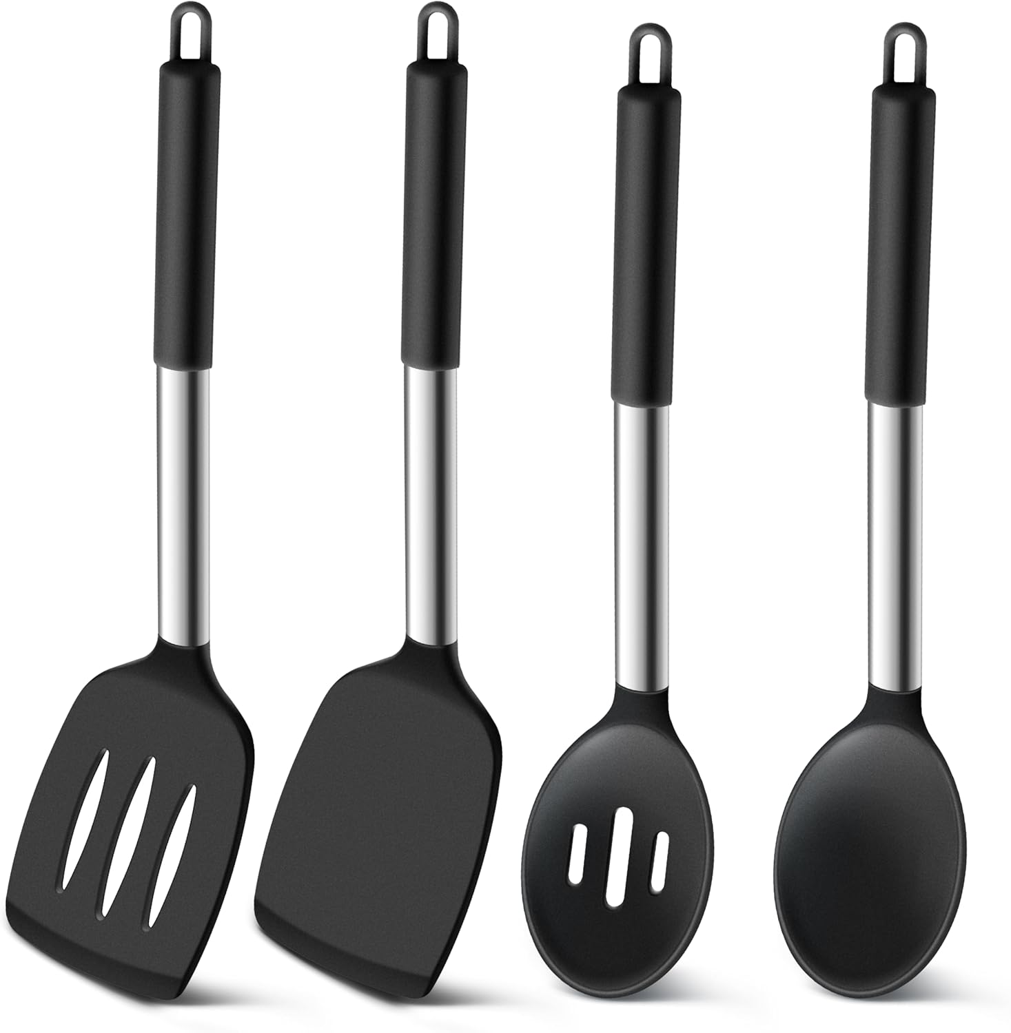 Homikit Black Kitchen Utensil Set, 4Pcs Silicone Turners Spoons for