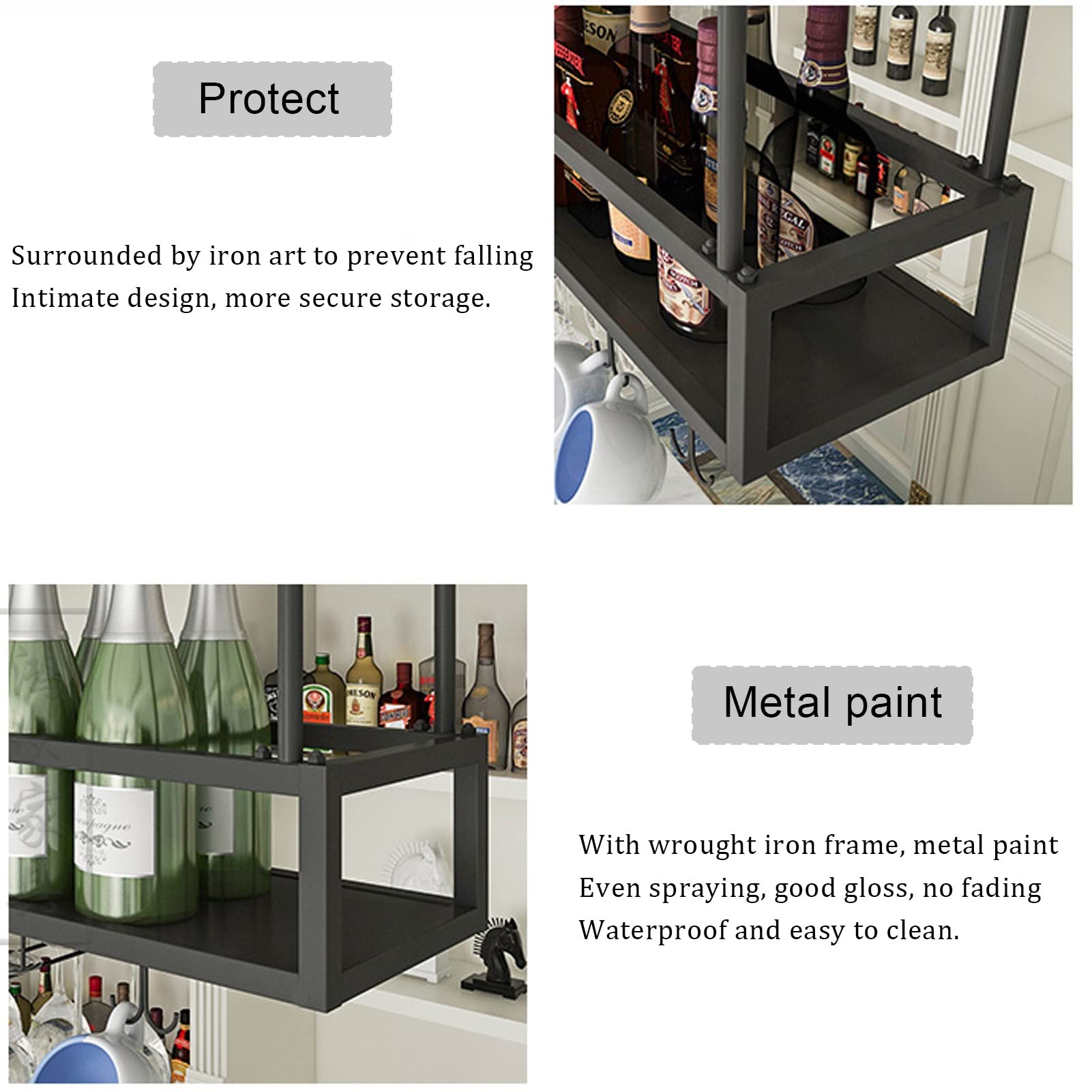 Soporte de metal suspendido para botellas de vino y soporte de vidrio, elegante unidad de bar con almacenamiento de vidrio colgante, ideal para decoración del hogar y la cocina
