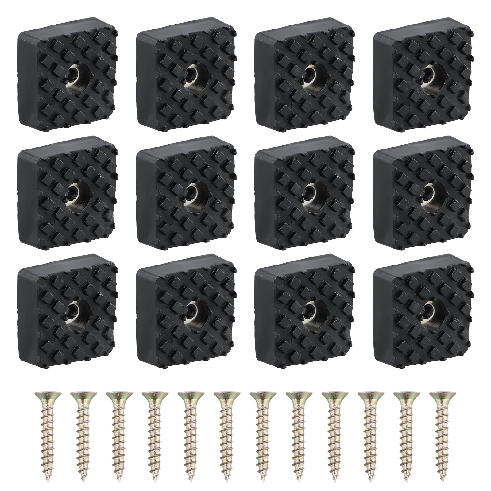 12 PCS Pies de Goma Negra Antideslizante Cuadrada con Tornillos, Goma Antideslizante Almohadilla de Goma Protector Duradero para Patas de Sillas Mesas Escritorios y Muebles 30 x 30 x 10 mm