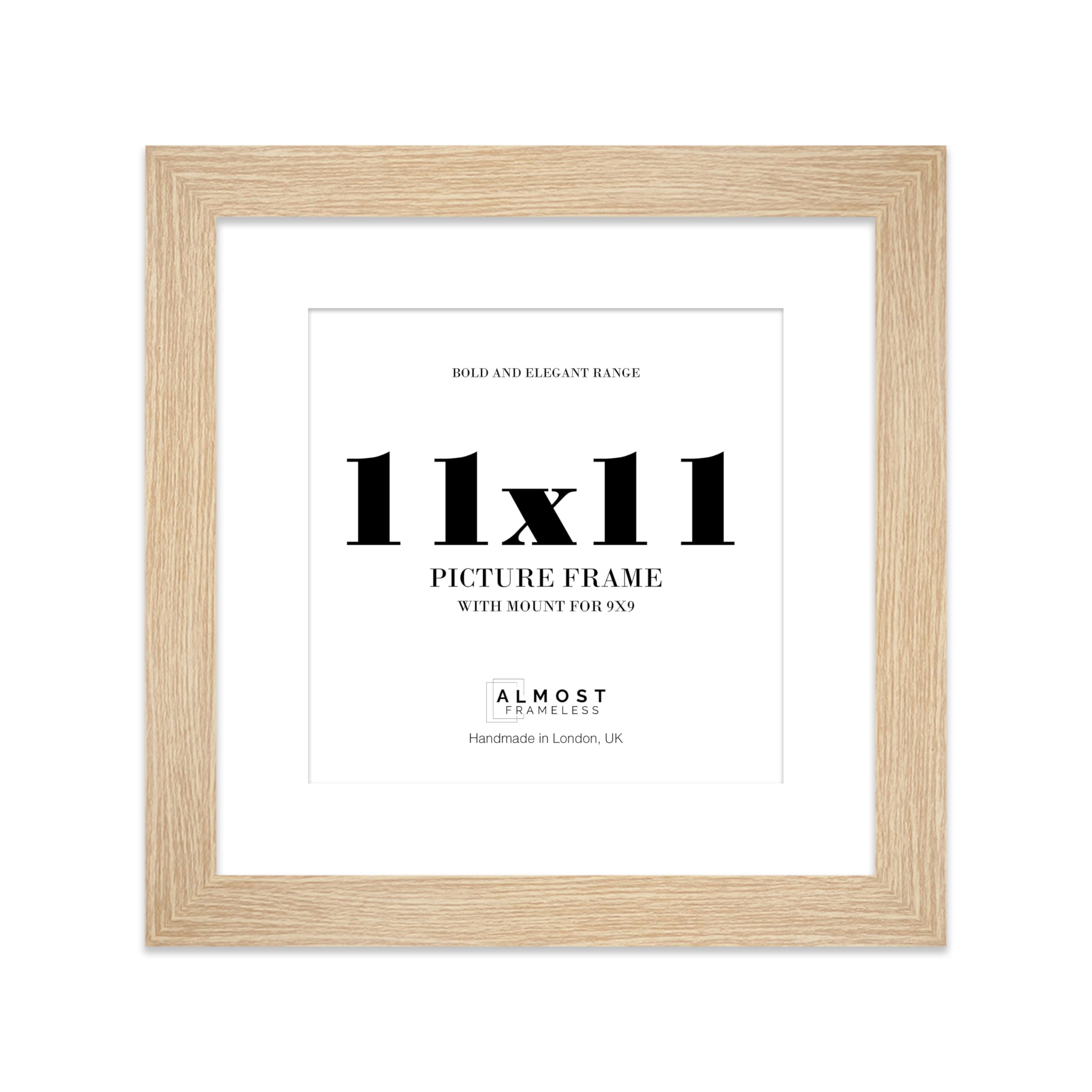 11x11 Oak Square Frame With Mount for 9x9 Pictures 28mm Edge Frame Display with Wall Hooks and Kickstand, 1 Pack