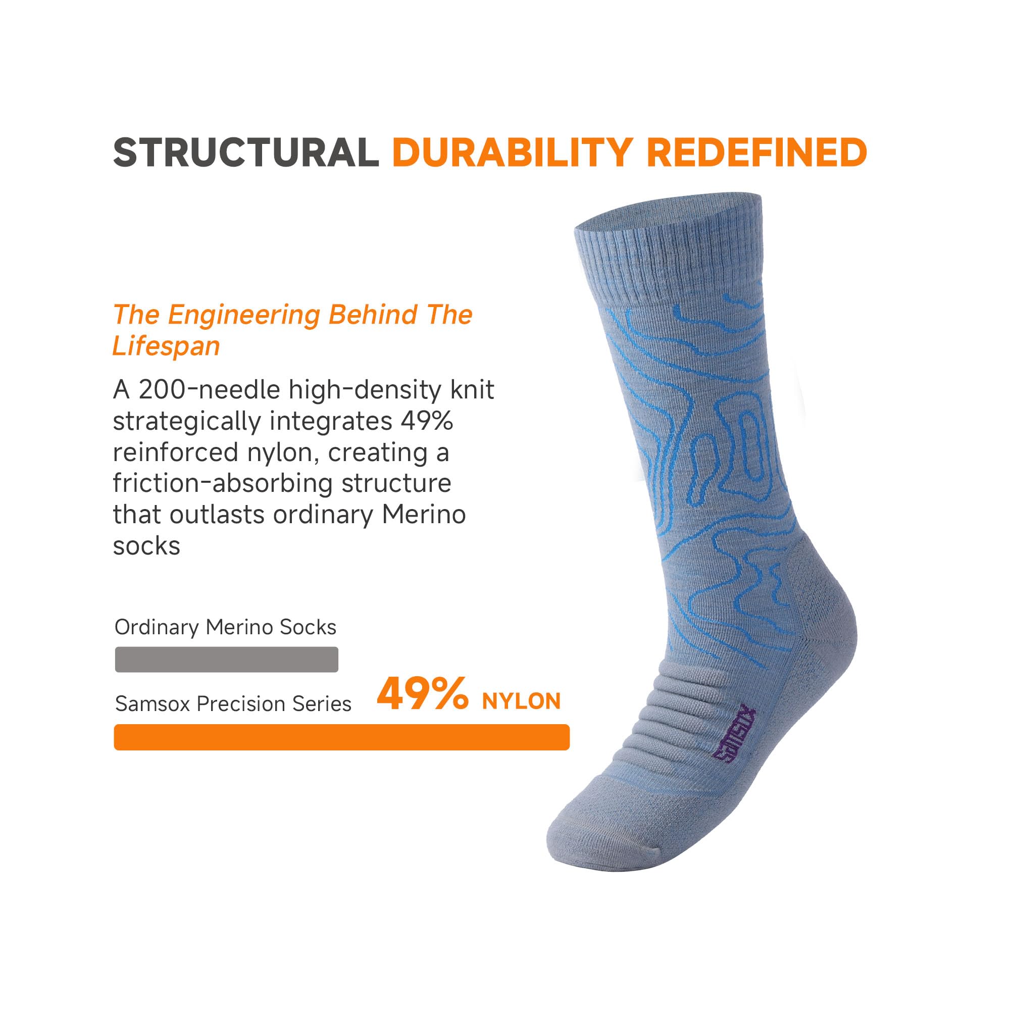 SAMSOX 2 Paar Wandersocken aus Merinowolle, hergestellt in den USA, leicht, mit Kissen, Crew-Socken für Herren und Damen (Sierra)