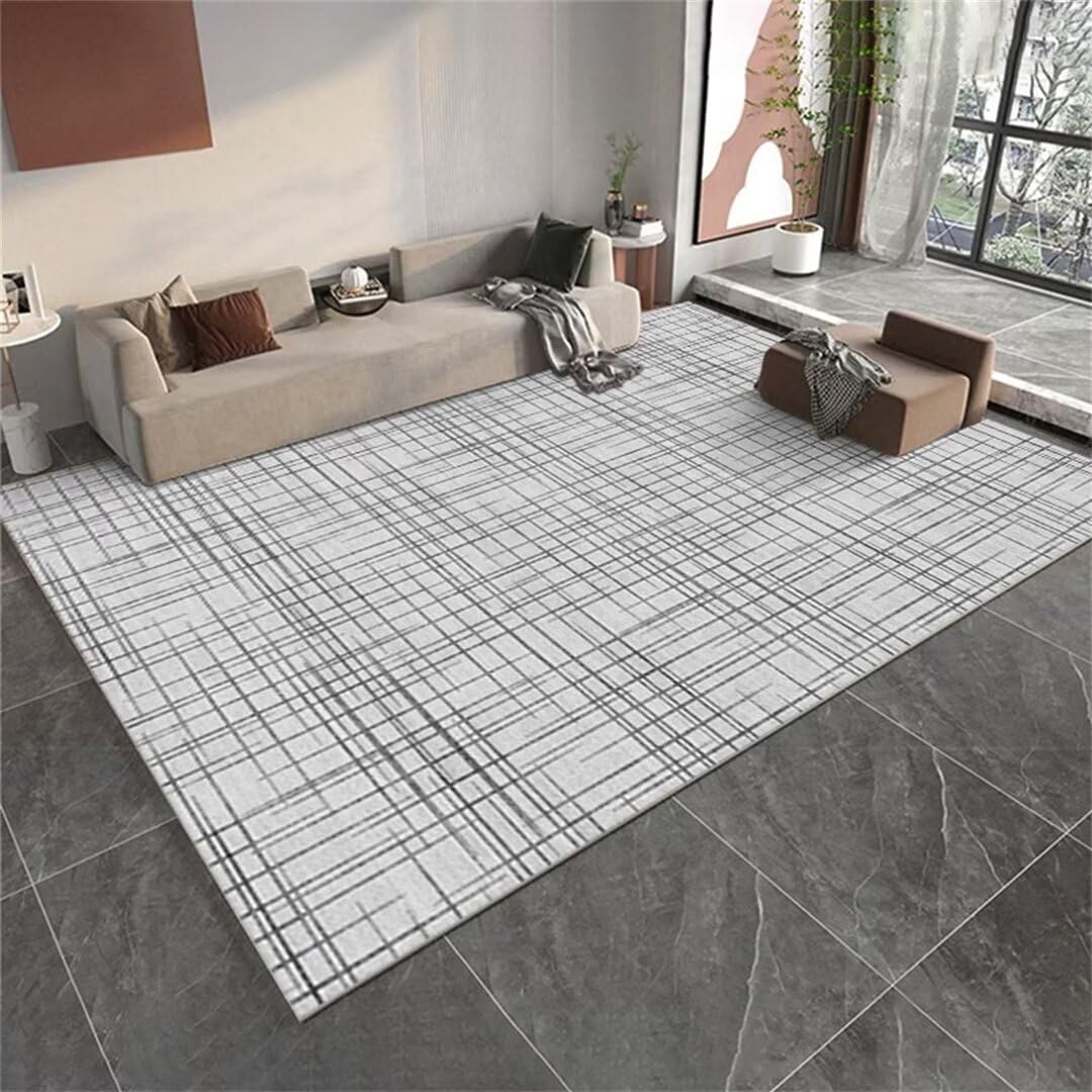 Tapis chambre ado garçon moderne à carreaux gris en taille XXL 160x230cm