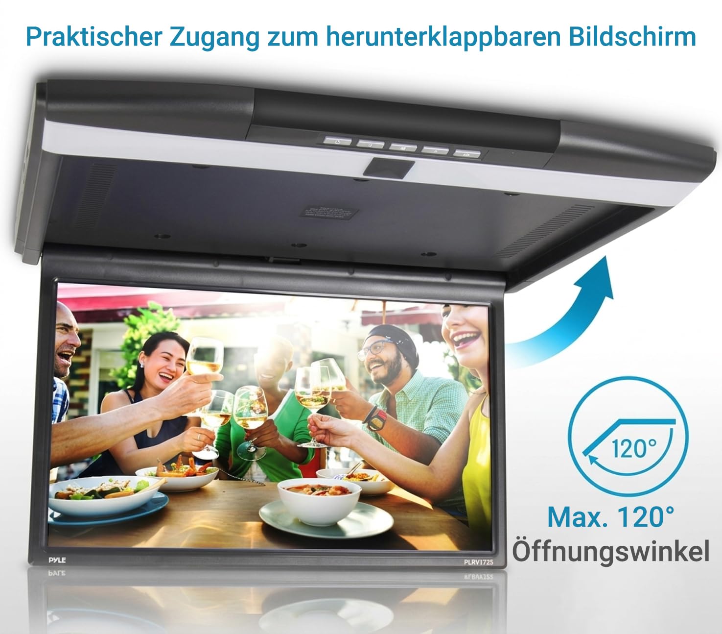 Pyle 17,3 Zoll Auto Monitor 1080P – Dachmonitor 43,9 cm mit HDMI, USB & Micro SD, IR & FM Transmitter, Full HD Fahrzeug Bildschirm