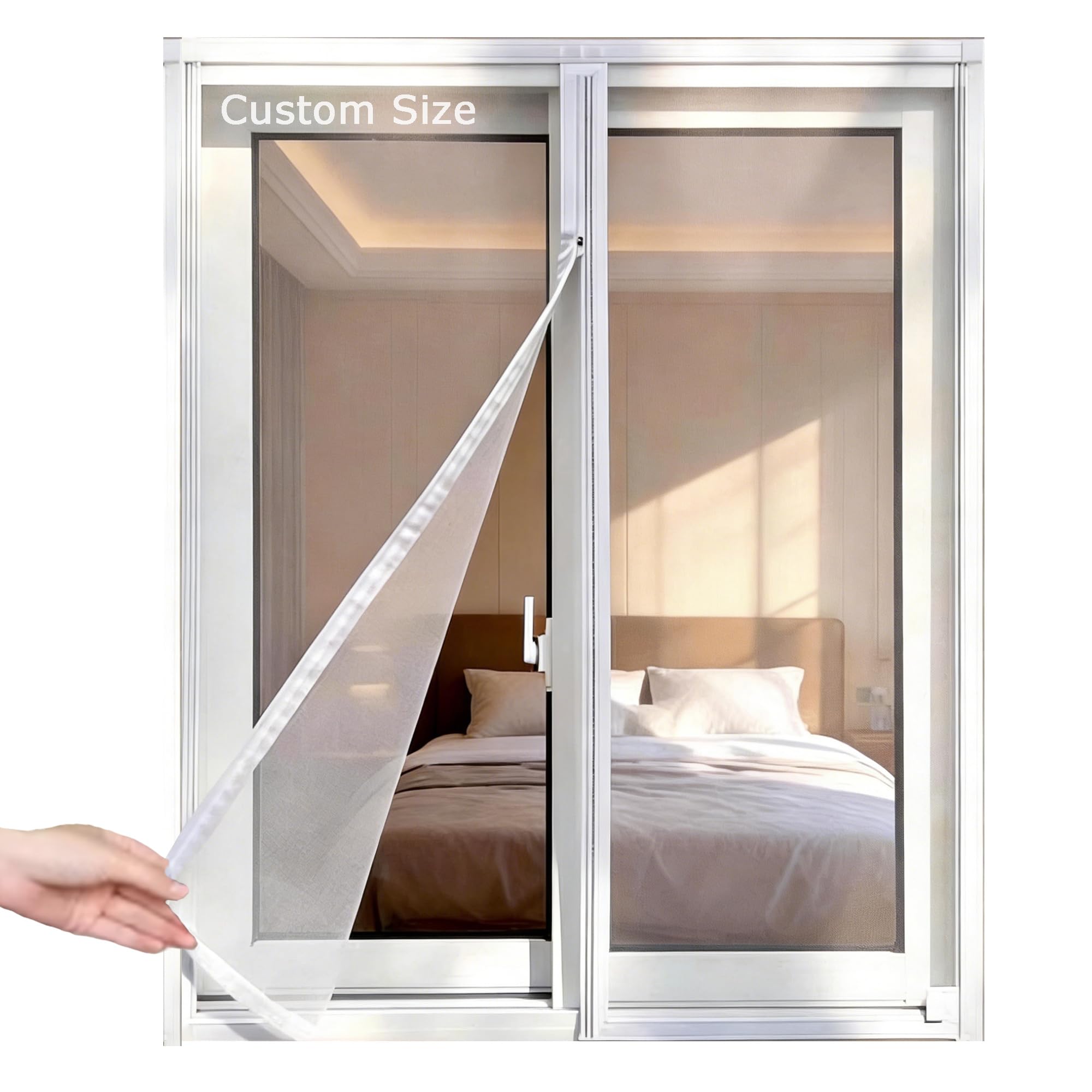 Hruile White Sticky Tape, White Mesh Custom Size Fly Screens For Window, Anti-Mosquito Window Screen Mesh, Insect Mosquito Bug Balcony Net, Self-Adhesive Pet Mesh, Tear-Proof Cat Protection Net