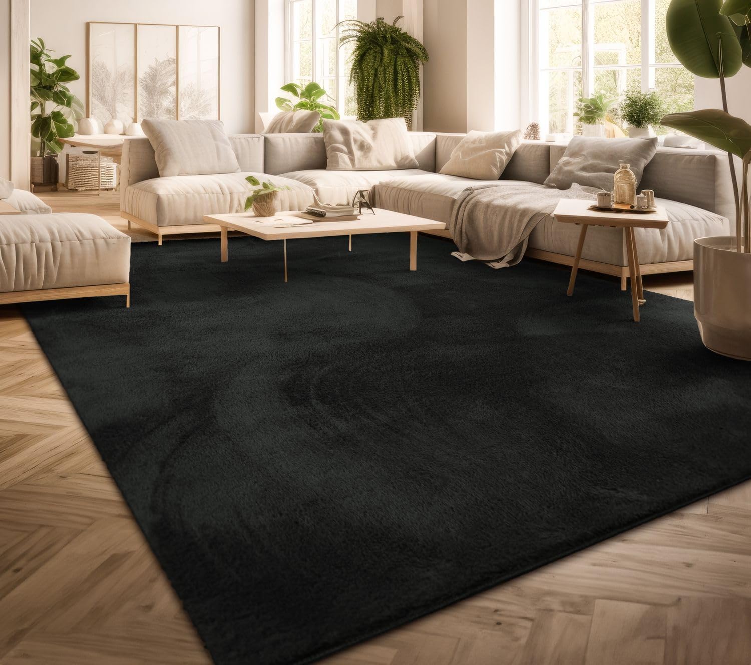 TT Home Large Rug Short Pile Monochrome Modern Design Washable, colour: Black, Size:200x280 cm