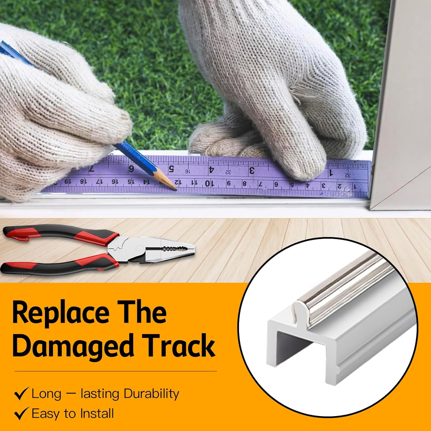Aluminum Stainless Steel Composite Slidng Screen Door Track Rail,Sliding Door Bottom Track,(72 Inch, Pack of 2)