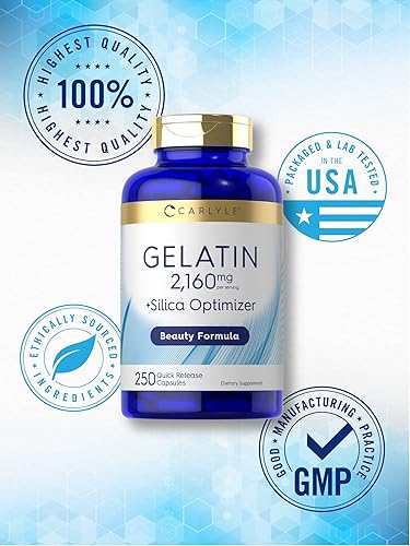 Miniatura 5 de Carlyle Gelatina 2160 mg  con optimizador de sílice  250 cápsulas  Suplemento sin OMG y sin gluten