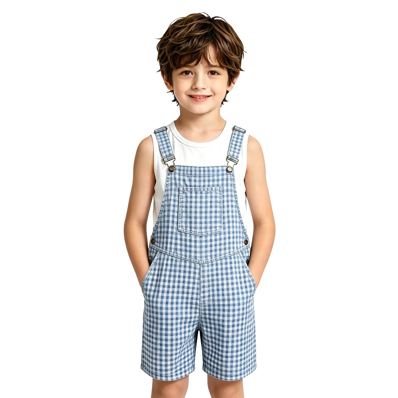 Mono informal británico a cuadros y para niños y niñas con diseño estilo peto. talla grande