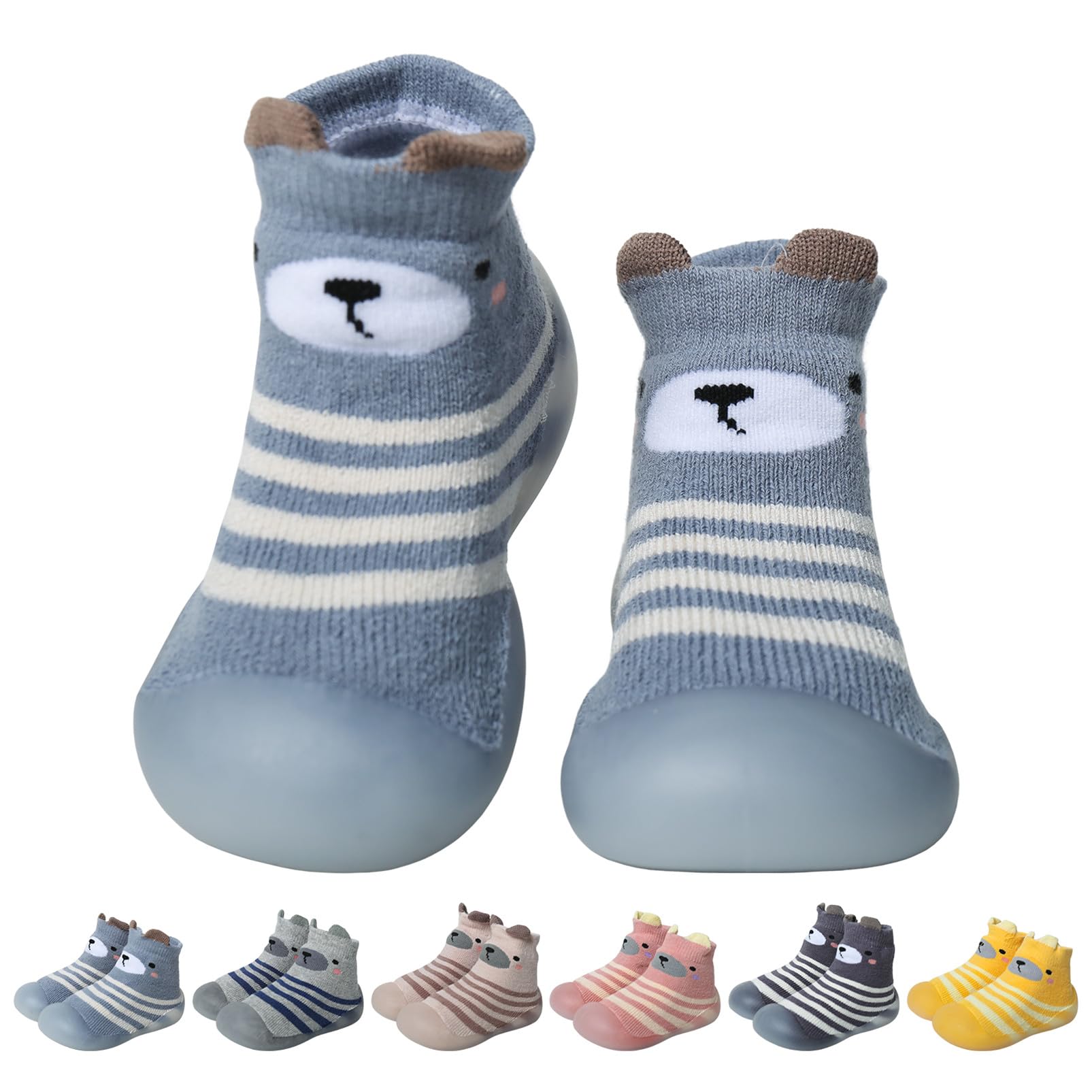 Zapatos de Calcetines Antideslizantes Bebé, Zapatos Primeros Pasos Bebé Niño Niña, Lindos Dibujos Animados Calcetines con Suela Goma, Suave Tejido Zapatillas Bebé 6-36 Meses