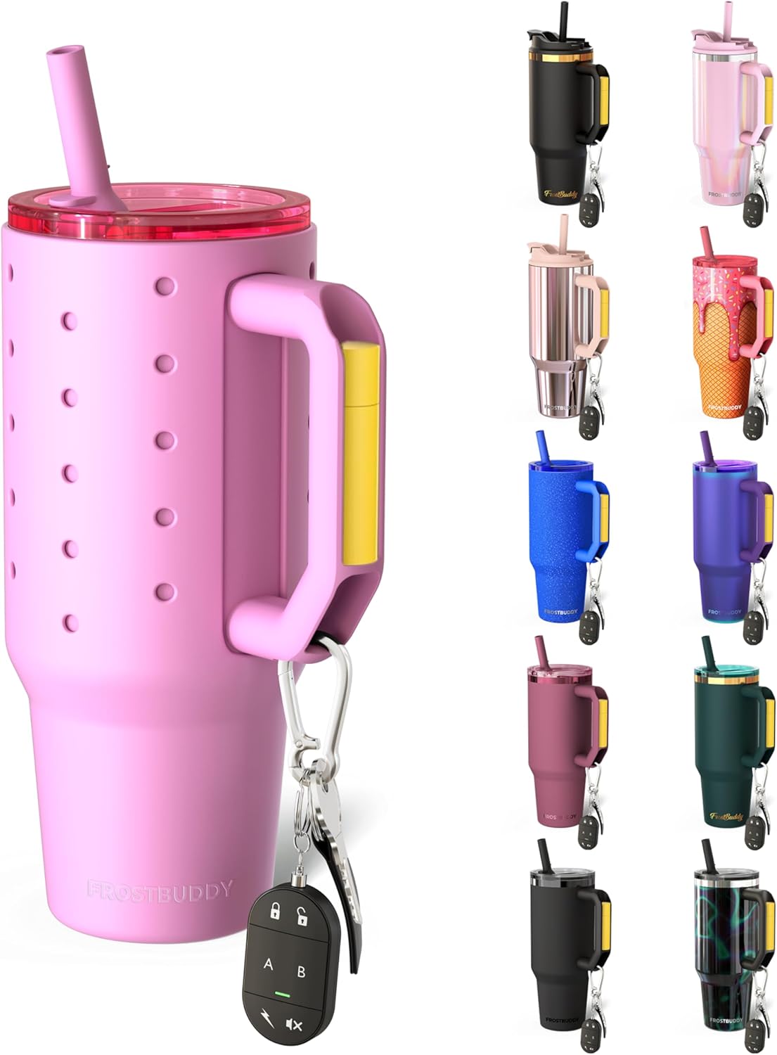 Frost Buddy 40 oz Thicc Buddy Tumbler with Silicone Sleeve – Customizable with Budz Charms, Insulated Stainless Steel Cup with Handle & Straw, Leak-Proof, Cup Holder Friendly, Gift for Men & Women