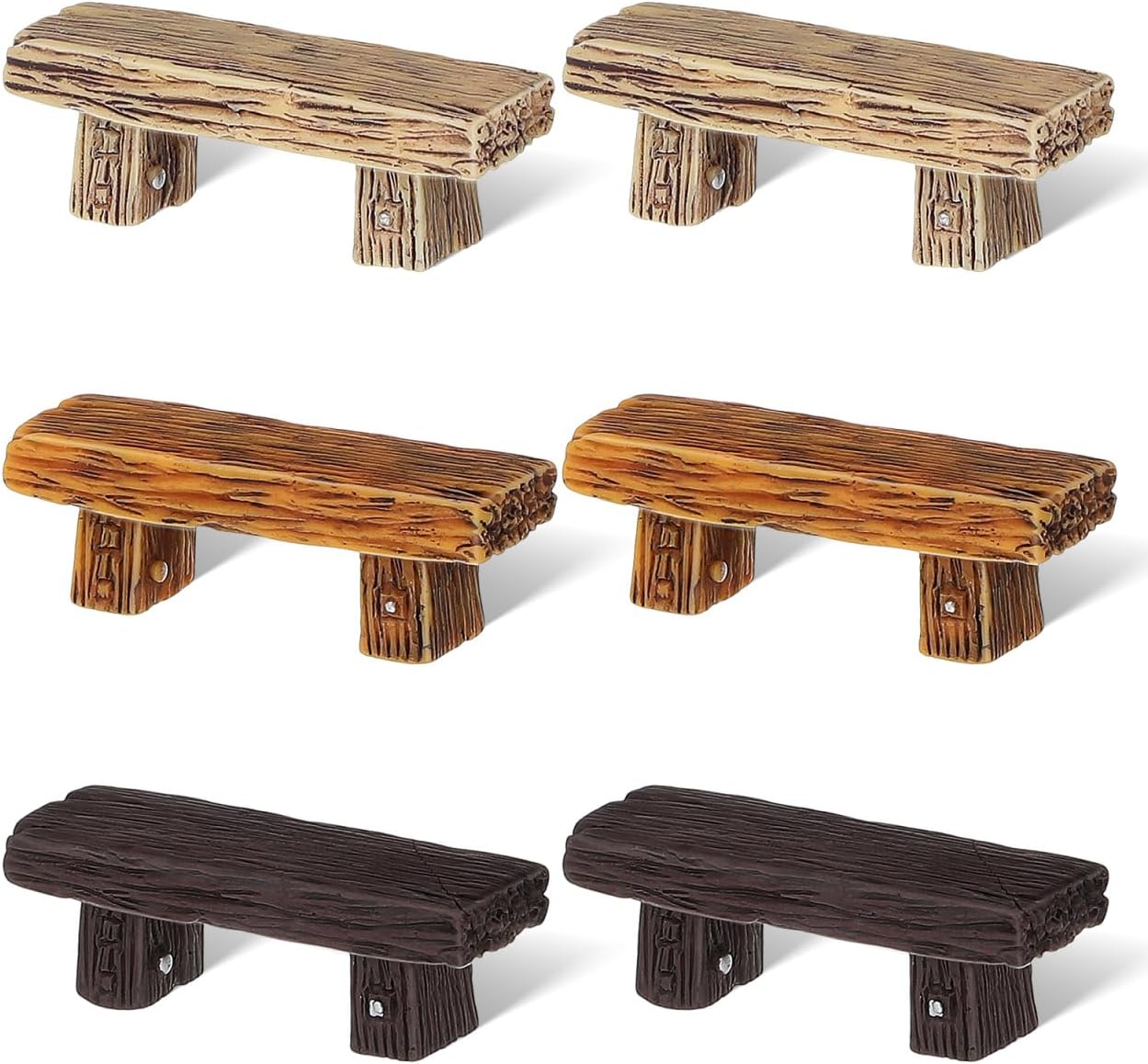 KESYOO 6Pcs Miniature Bench Set Resin Faux Wood Mini Benches for Crafts Micro Landscape Dollhouse and Fairy Garden Accessories 2.20 Inch