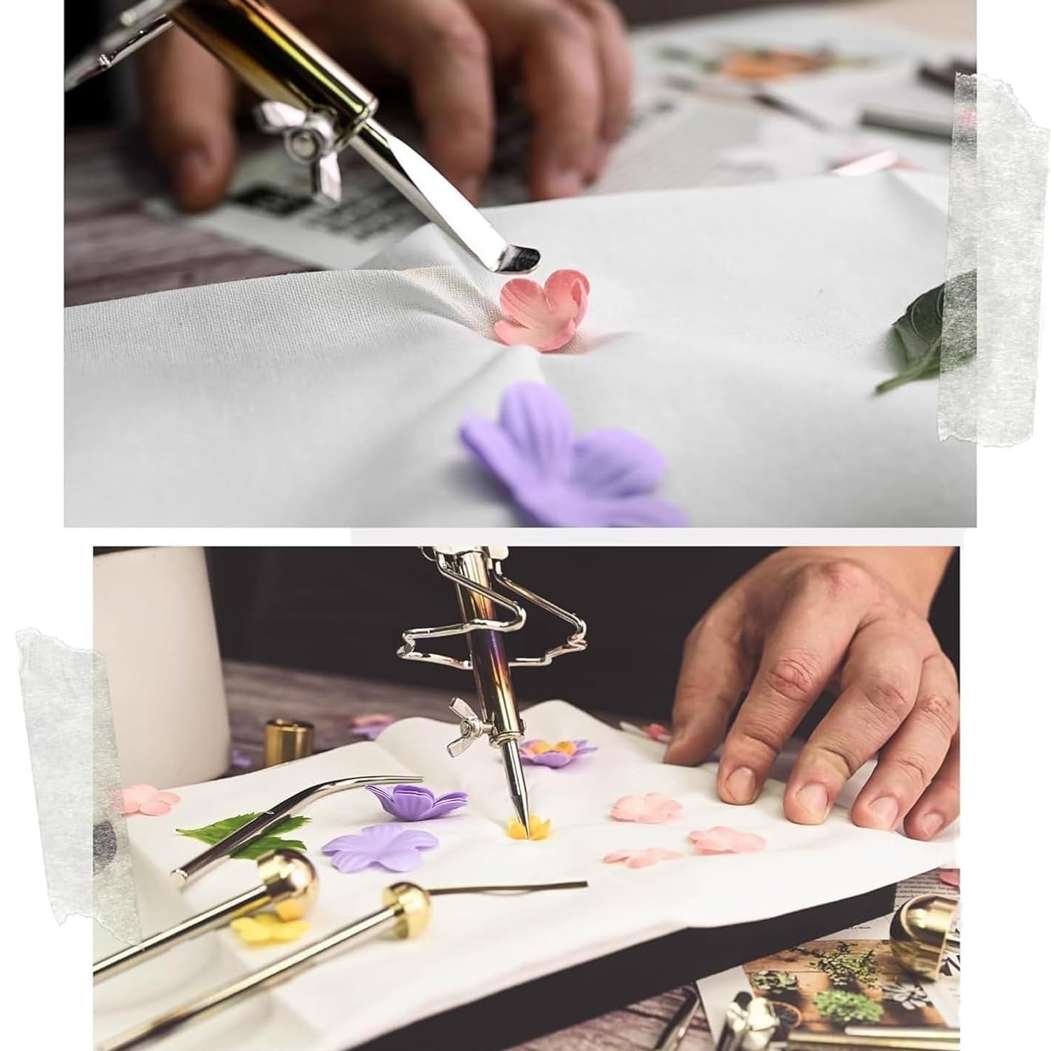 wodjcks Máquina multifuncional para hacer flores artificiales, plancha eléctrica para bricolaje, 18 piezas para hacer flores de tela falsas, tecnología control temperatura, para talleres artesanía