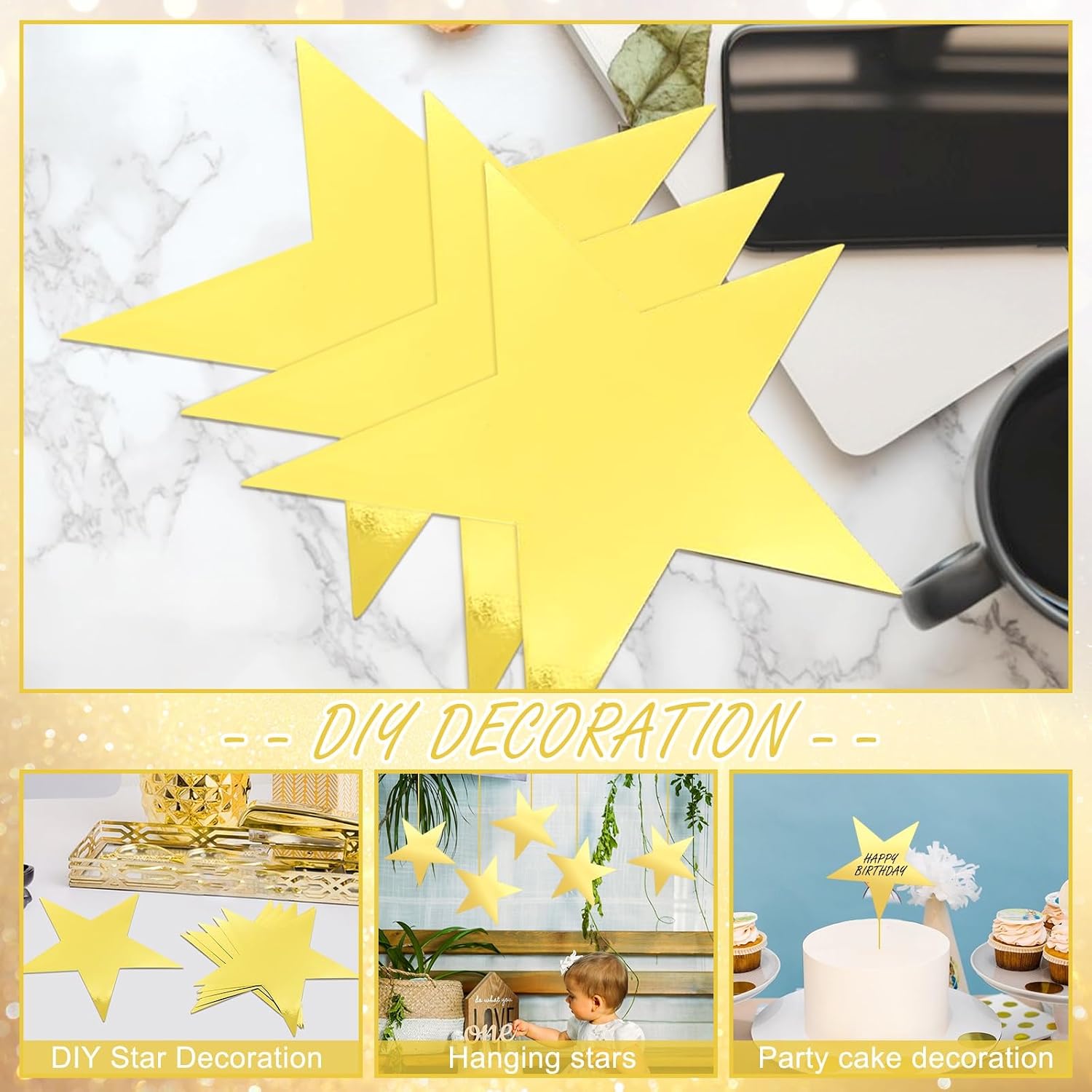 40 Pieces Gold Star Cutouts 11 Inch Double Printed Large Paper Stars Decorations for Wedding Party Classroom Supplies