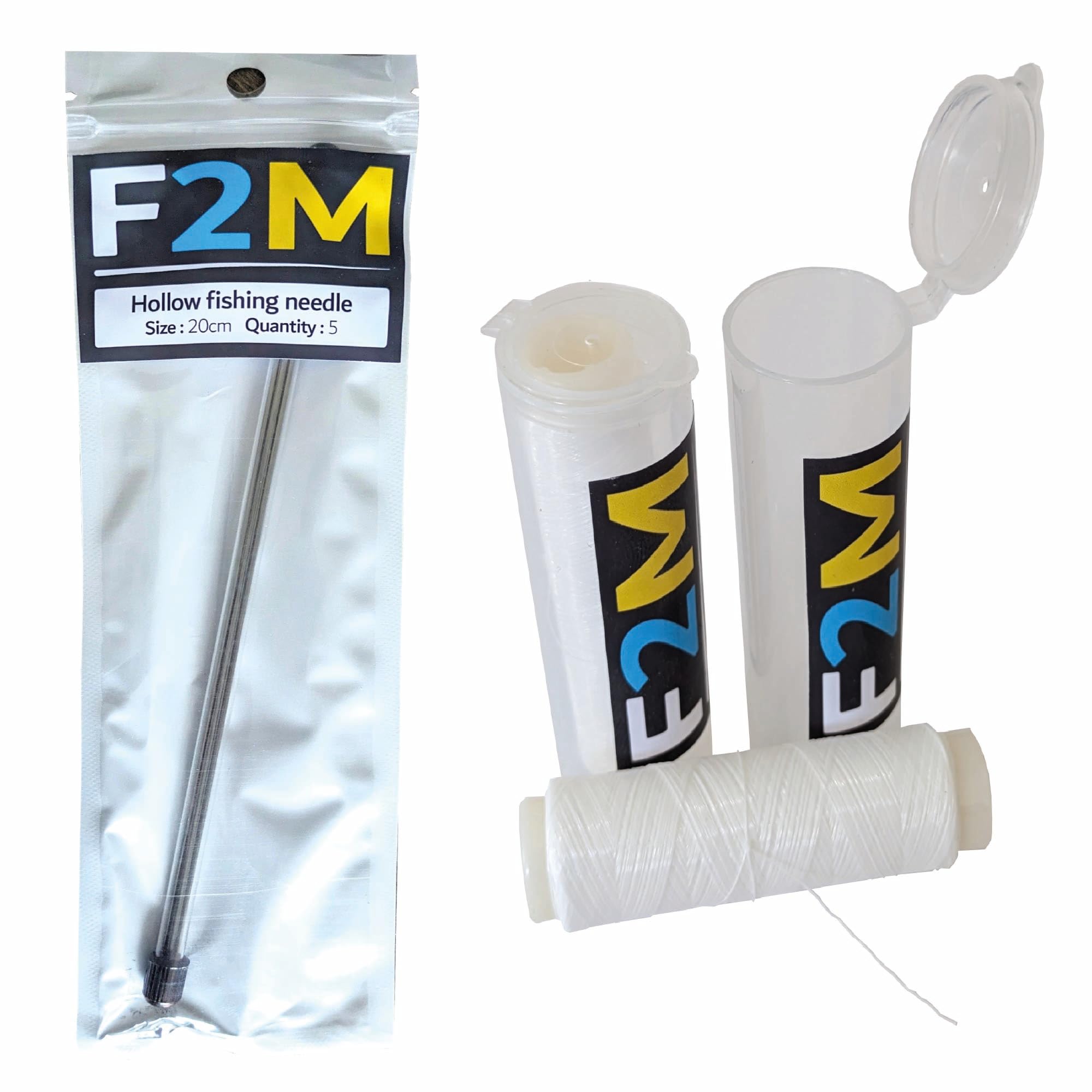 F2M - Pack pêche en surfcasting - Lot de 2 Rouleaux de Fil à ligaturer Les appâts + 1 Boite de 5 Aiguilles à locher Les vers