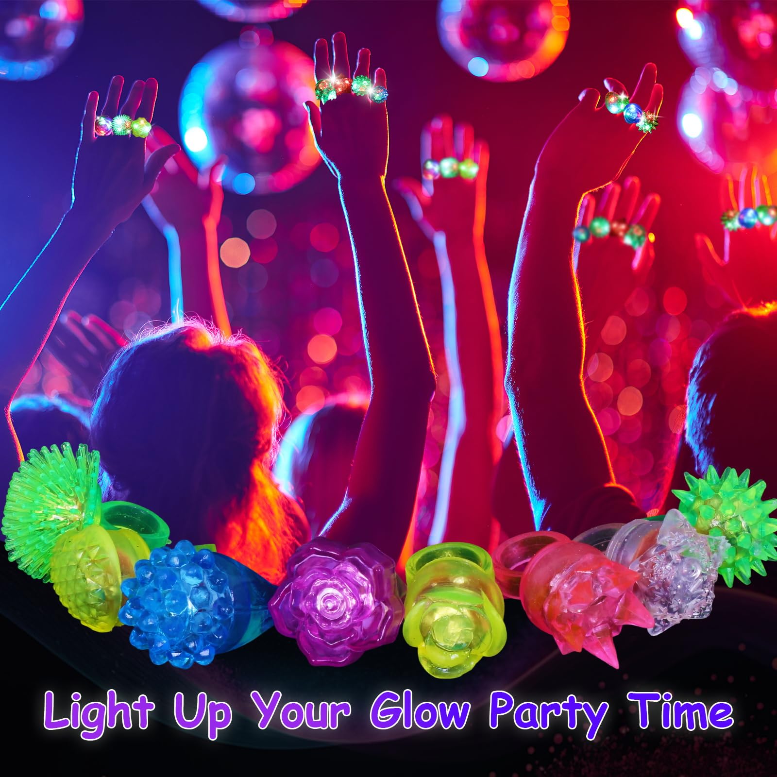 Snapklik.com : 50 Pack Light Up Rings, Glow In The Dark Party Favors, 8 ...