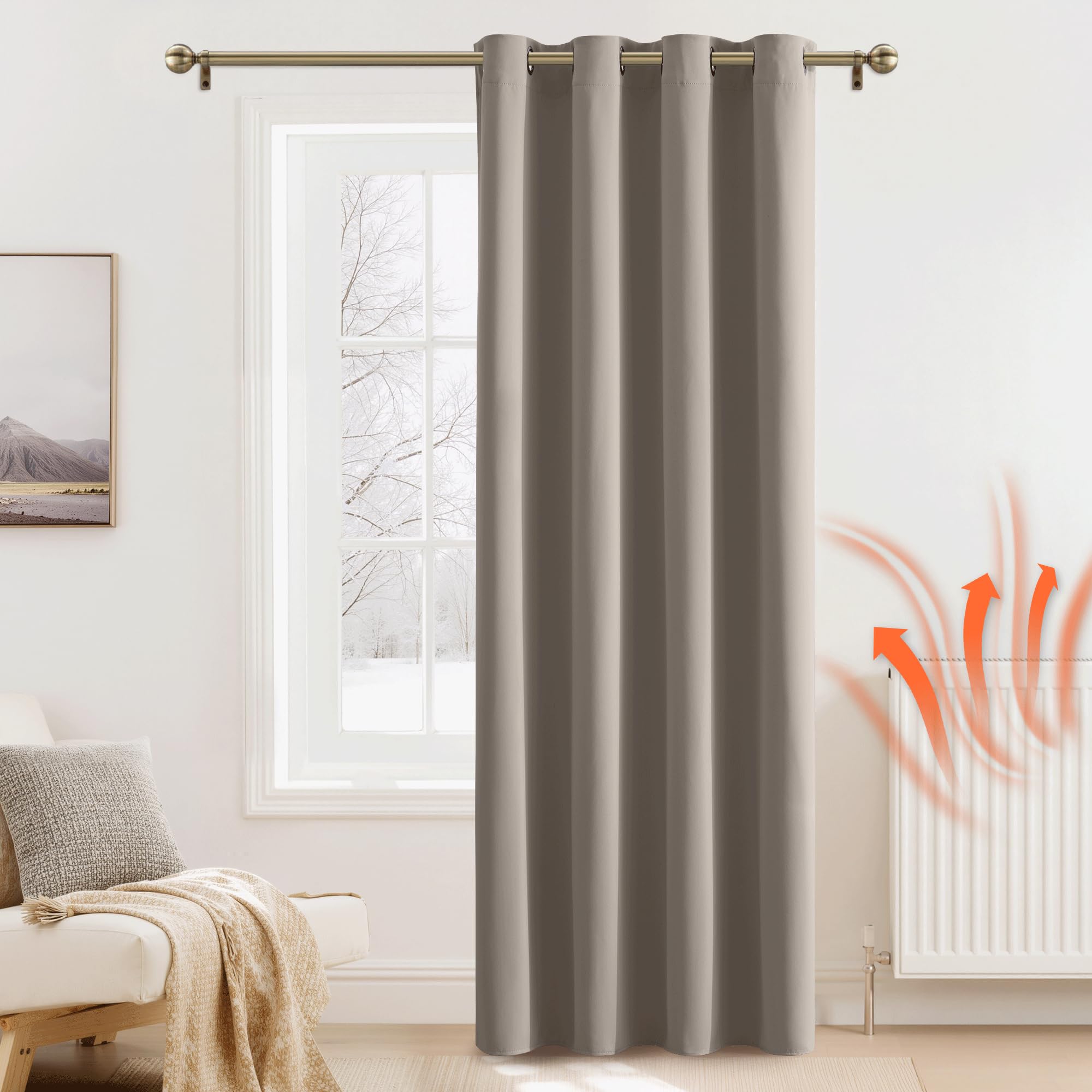 PONY DANCE Tende Oscuranti per Interni Termiche per Soggiorno Curtain Porta Interna 1 Pezzo L 140 x A 240 cm ad Anelli Camera da Letto Moderne, Sabbia