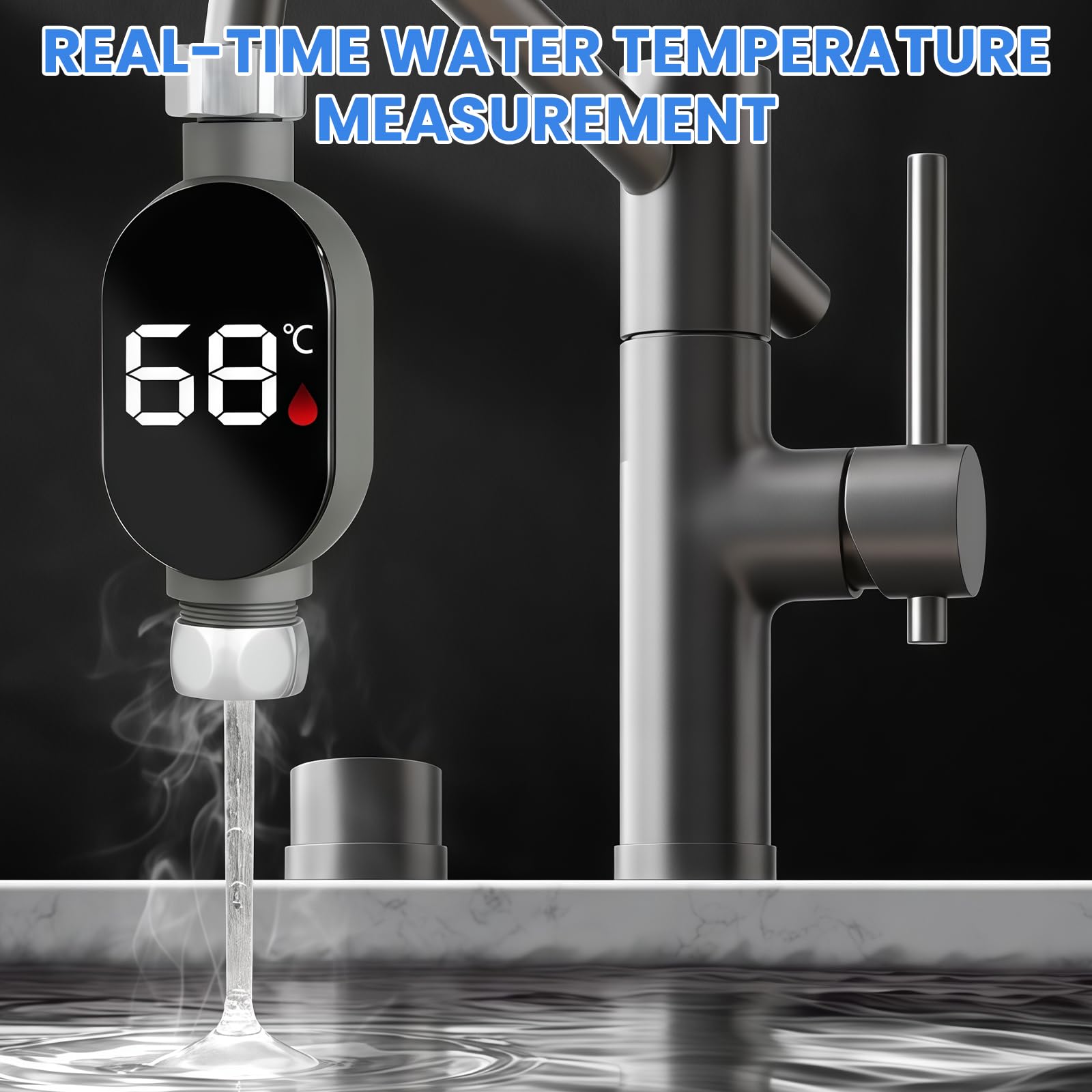 Lot de 2 thermomètres de bain numériques à LED : étanche affichage LED thermomètre de douche 0-99 °C débit d'eau en temps réel thermomètre de bain bébé thermomètre de douche bébé thermomètre d'eau