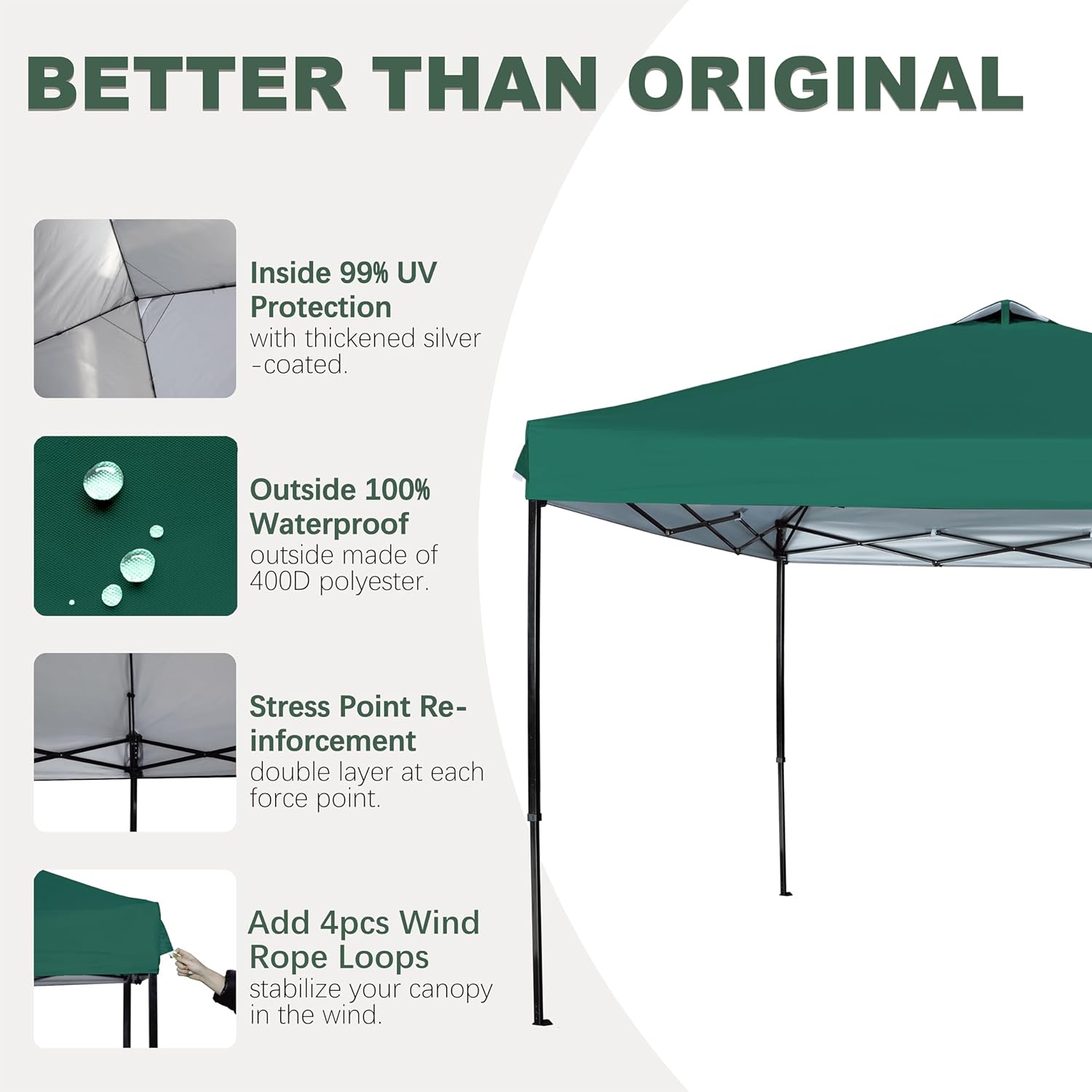 120x120 Inch Canopy Replacement Top with Air Vent Silver Coated for Straight Leg Canopy Frame, (Forest Green)