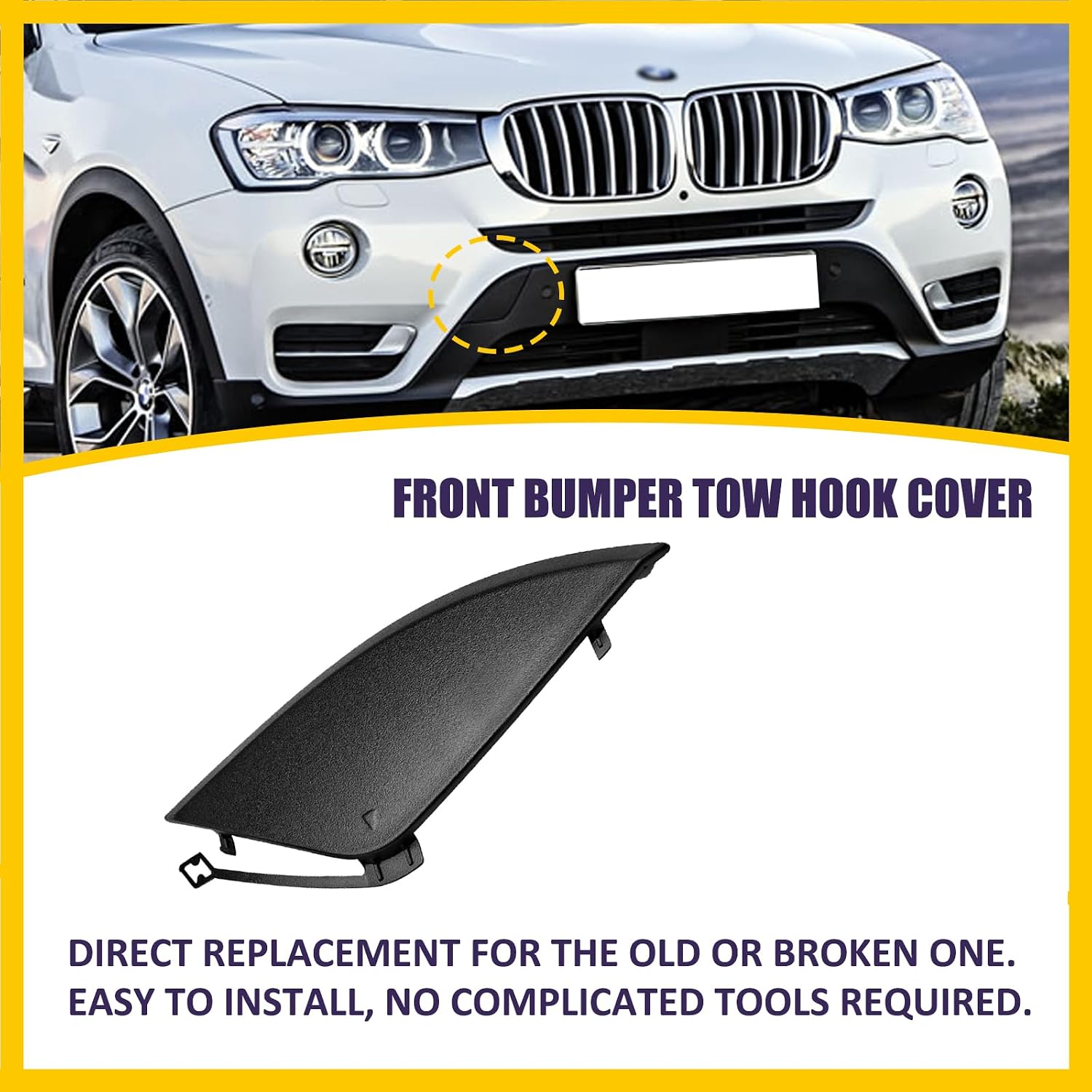 Front Bumper Tow Hook Cover Compatible with BMW X3 28iX 35iX 28dX 28i 2015 2016 2017 Trailer Cover Towing Eye Cap 51117338474 Unpainted