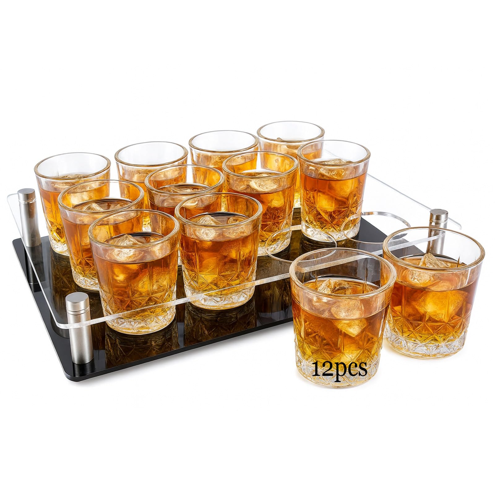 Ruckae Lot de 12 verres à shot de 42,5 g avec plateau en cristal transparent pour vodka, tequila, whisky, liqueur