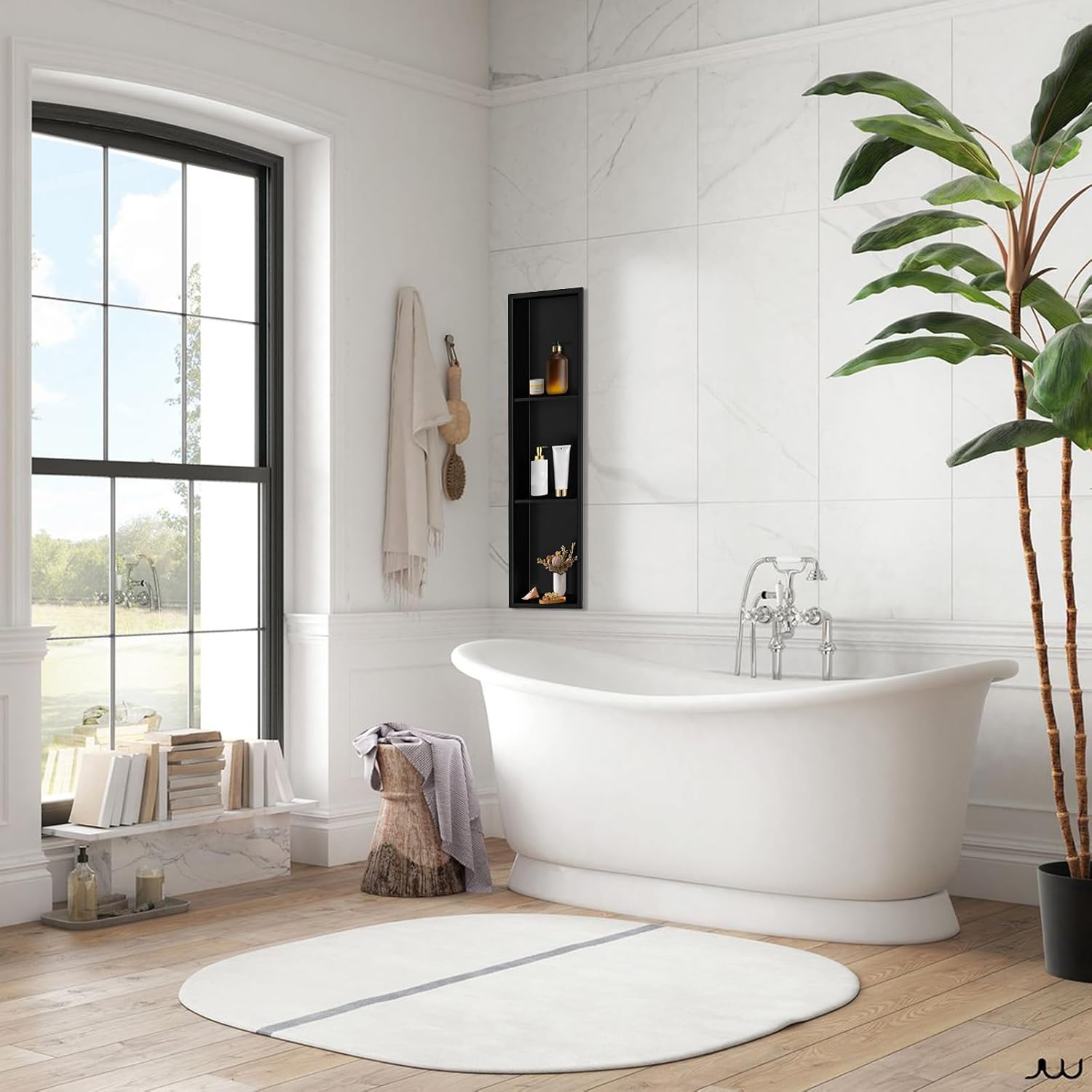 36" X 8" Stainless Steel Shower Niche Insert Tile Ready, Niche for Shower Wall, 3-Tier Recessed Shelf No Tile Needed for Bathroom Storage, Matte Black