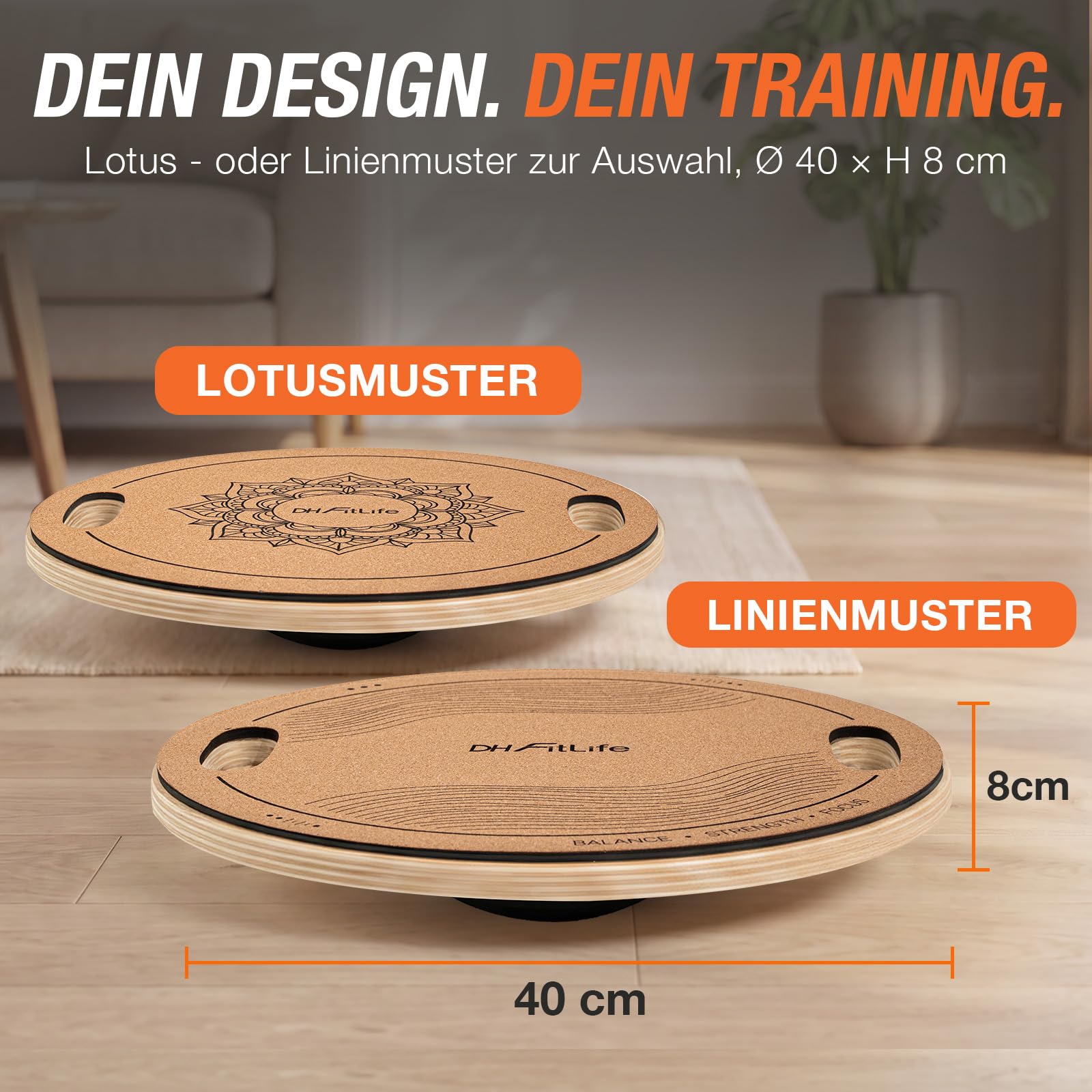 DH FitLife Balance Board con 2 maniglie, in sughero, per adulti