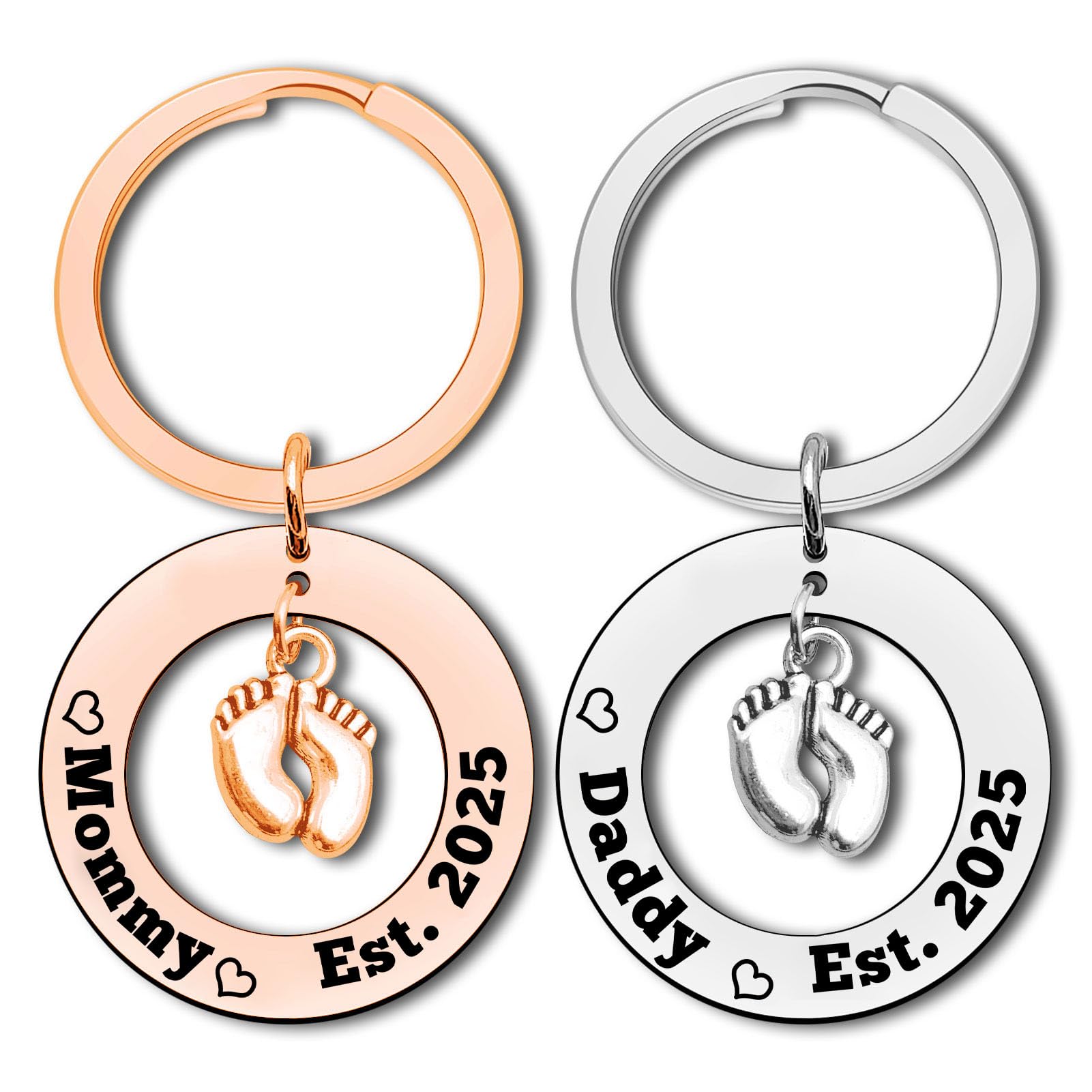 DabihuPregnancy Announcement Gifts New Parents Keychain Daddy and Mommy Est 2025 Baby Announcement Gifts for Couple Daddy Mommy to Be Gift Jewelry Baby Shower New Father Mother to Be Present