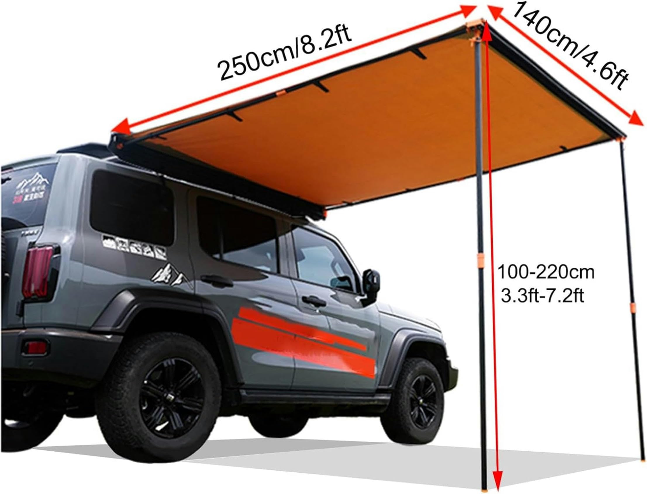 Markiza samochodowa markiza kempingowa 2 x 2,5 m markiza do ciężarówek wysuwana markiza boczna markiza, wodoodporna markiza lądowa, UV50+, regulacja wysokości, markiza dachowa na zewnątrz kemping