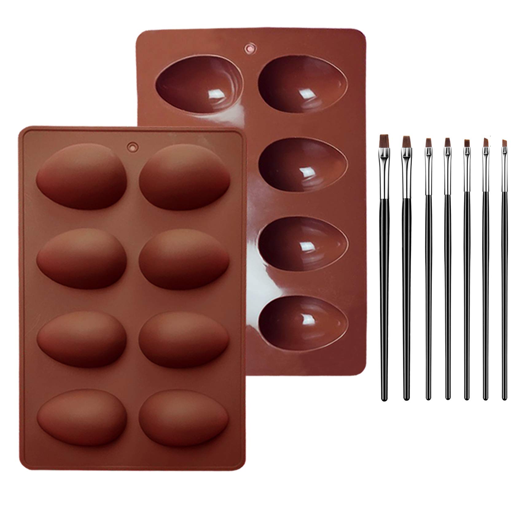 8 Cavity Easter Eggs Silicone Mold, Half Egg Mold Chocolate Mold with 7 Cake Brushes for Easter Cake Decorating Home Kitchen DIY Baking,Candy,Soap, Bath Bomb,Candle Wax