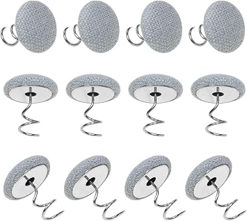 Mini Skater Small Linen Fabric Covered Button Upholstery Twist Pins Classy Bed Skirt Pins for Slipcovers Headliners Fixed, Pack of 12 Light Gray