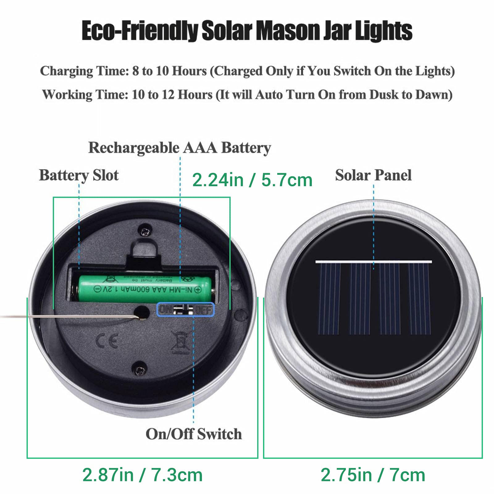 6 Lampes Solaires Pour Couvercles De Bocaux Mason - Guirlande LED étanche Crépuscule à L'aube