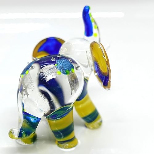 Miniatura 6 de Figuras artísticas de elefante en miniatura de vidrio soplado a mano, animales coleccionables, decoración de regalo, tronco (3.5 pulgadas, oro