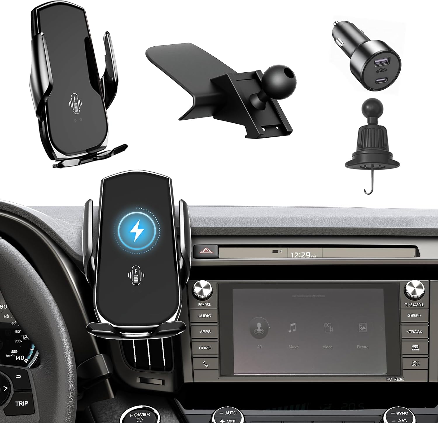 Car Phone Mount for Toyota RAV4 2013–2018, 15W Fast Charging Auto-Clamping RAV4 Phone Holder, Stable & Reinforced Ball Joint, 360° Adjustable RAV 4 Phone Mount Car Accessories