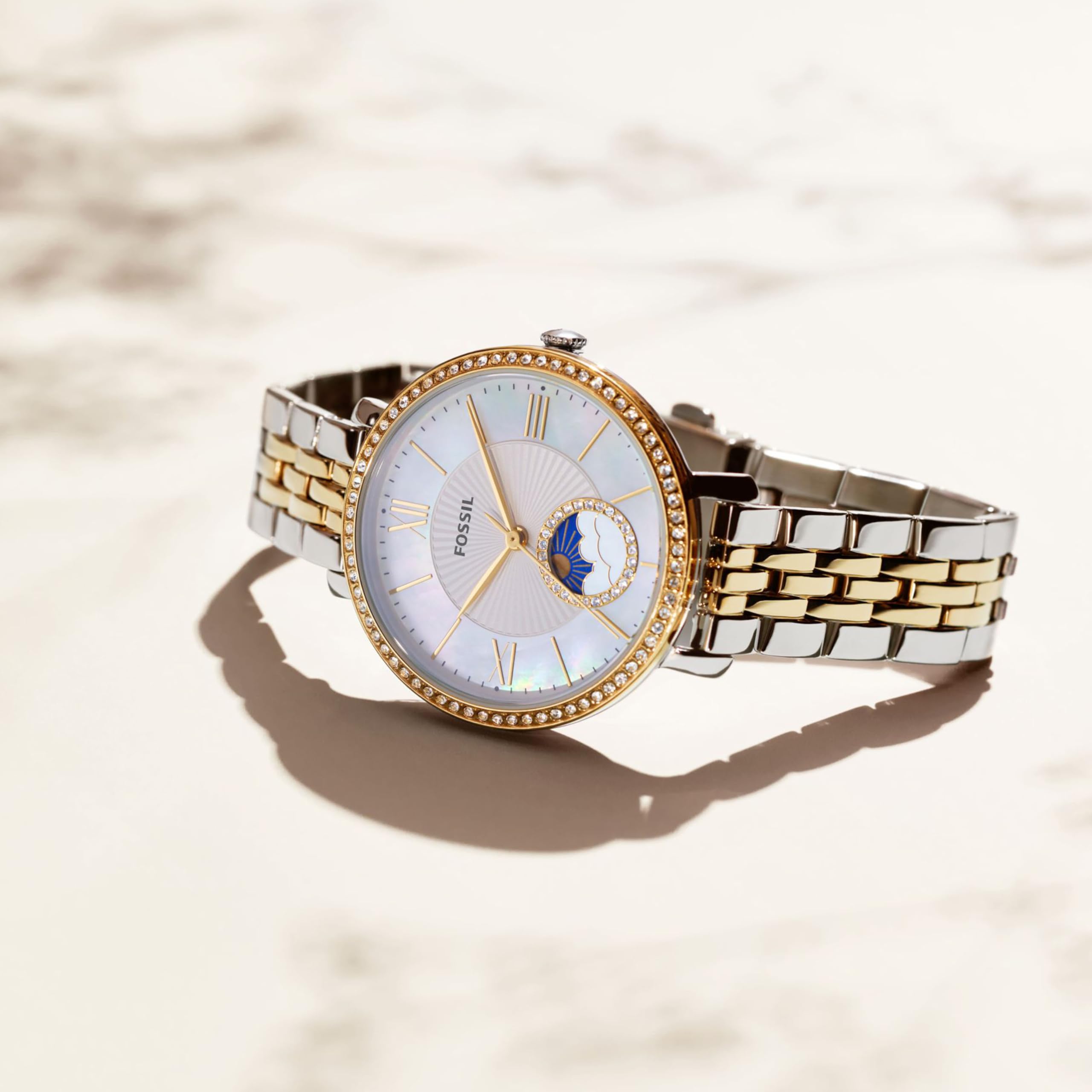 FOSSIL Orologio Jacqueline da donna, Movimento al quarzo a tre lancette con fasi lunari e cinturino in acciaio inossidabile