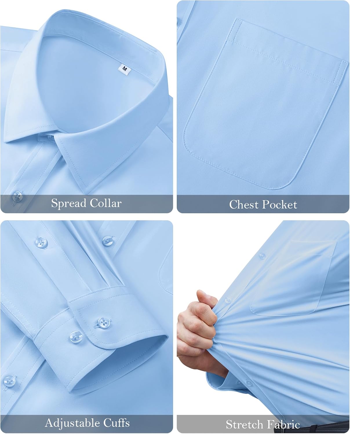 Mens Dress Shirts Long Sleeve Stretch Wrinkle Free Casual Shirt Formal Wedding Button Down Shirts - Image 6