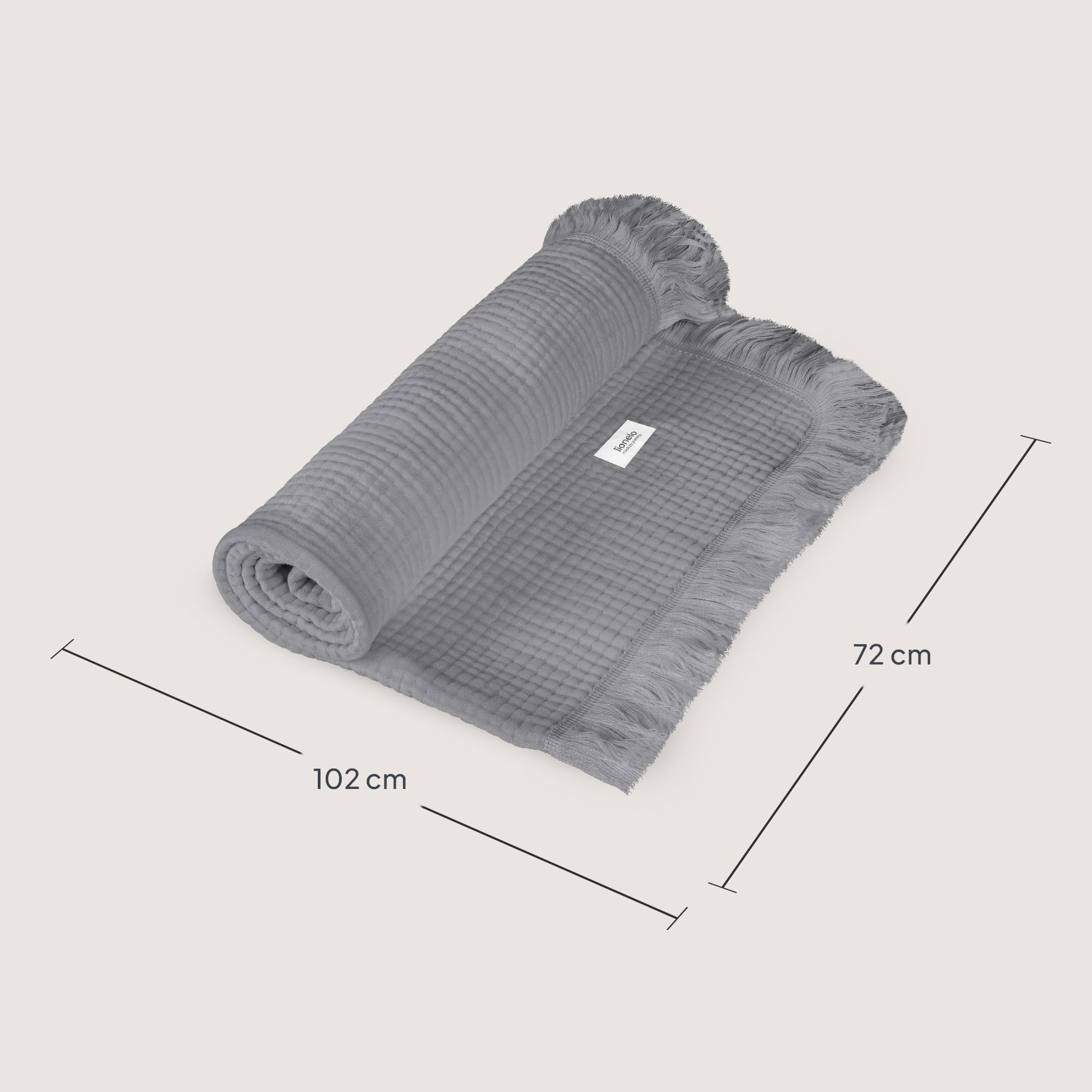 lionelo MUSLIN BLANKET Copertina Neonato in Cotone 100% Mussola, 70 x 100 cm, 6 Strati Morbida e Traspirante 4 Stagioni, Coperta Neonato per Carrozzina e Culla, Frange Rinforzate, Idea Regalo